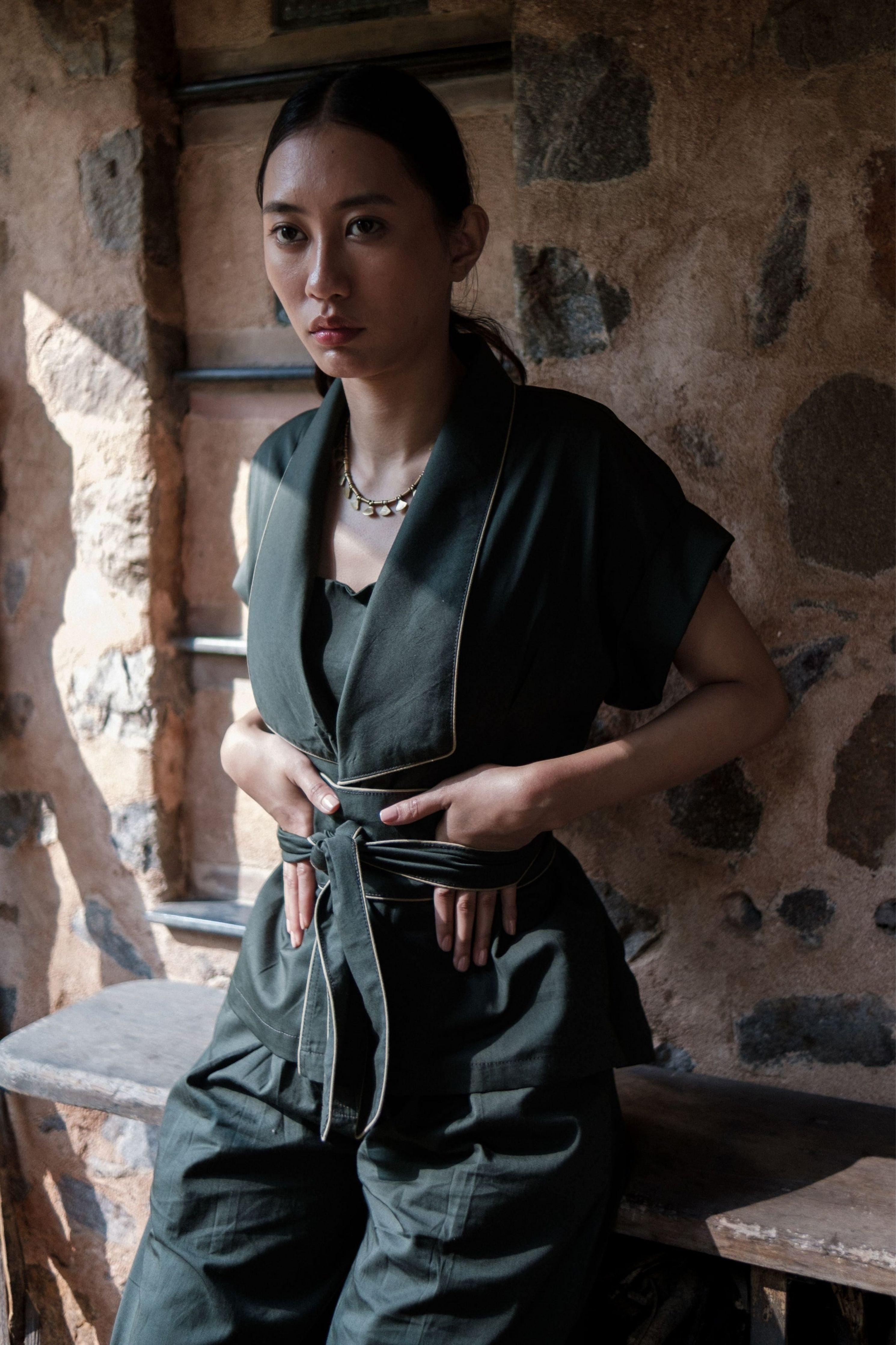 Deep Green Berlin Shawl collar Top