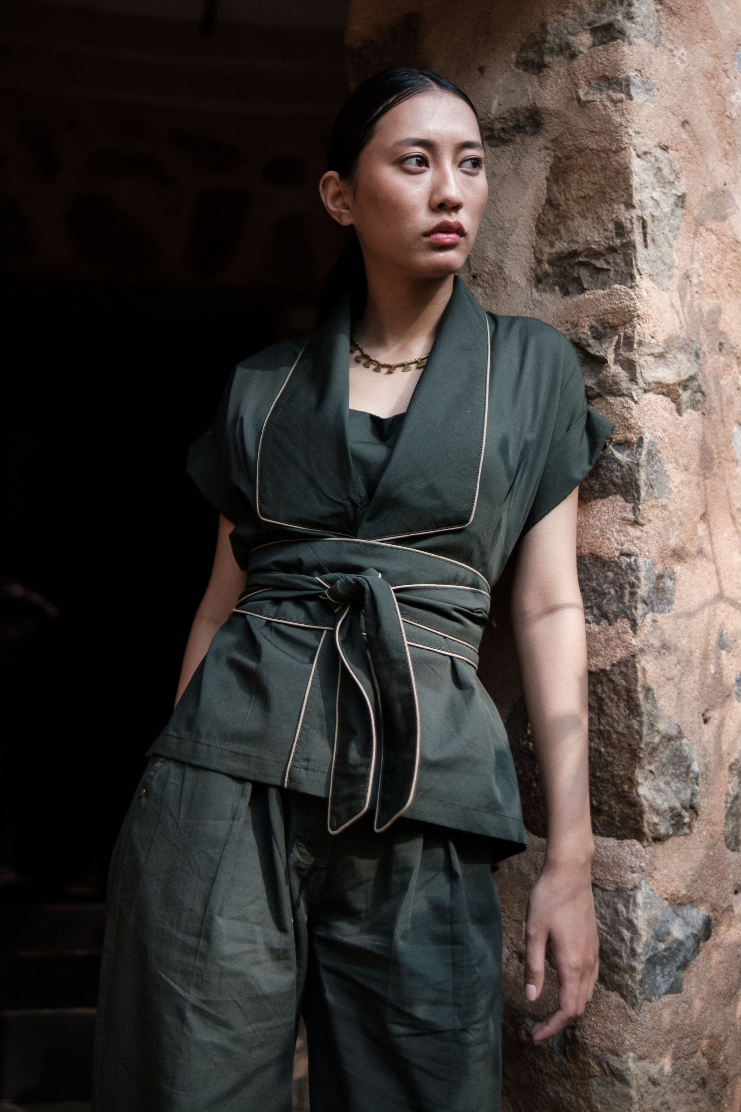 Deep Green Berlin Shawl collar Top