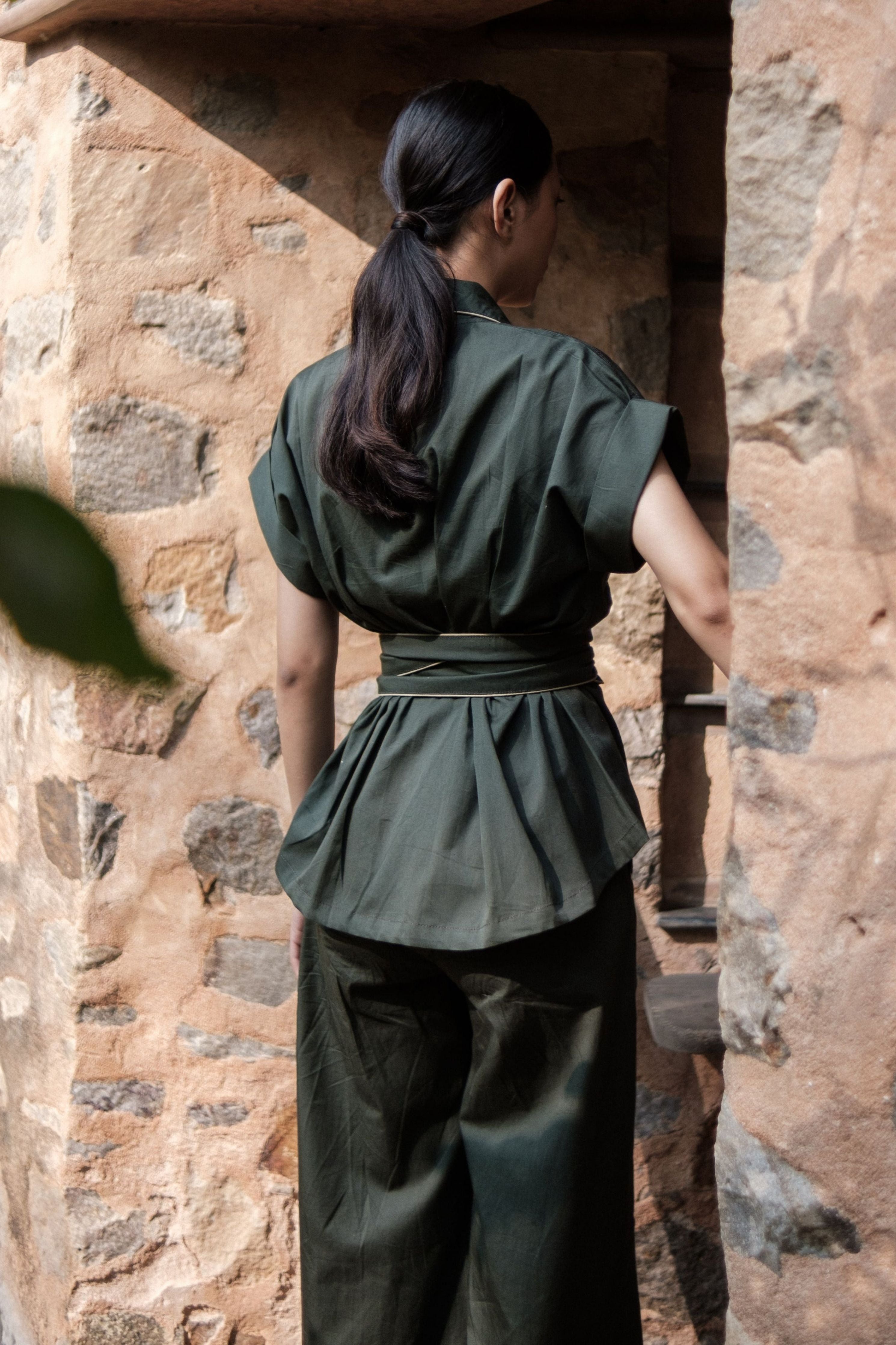 Deep Green Berlin Shawl collar Top