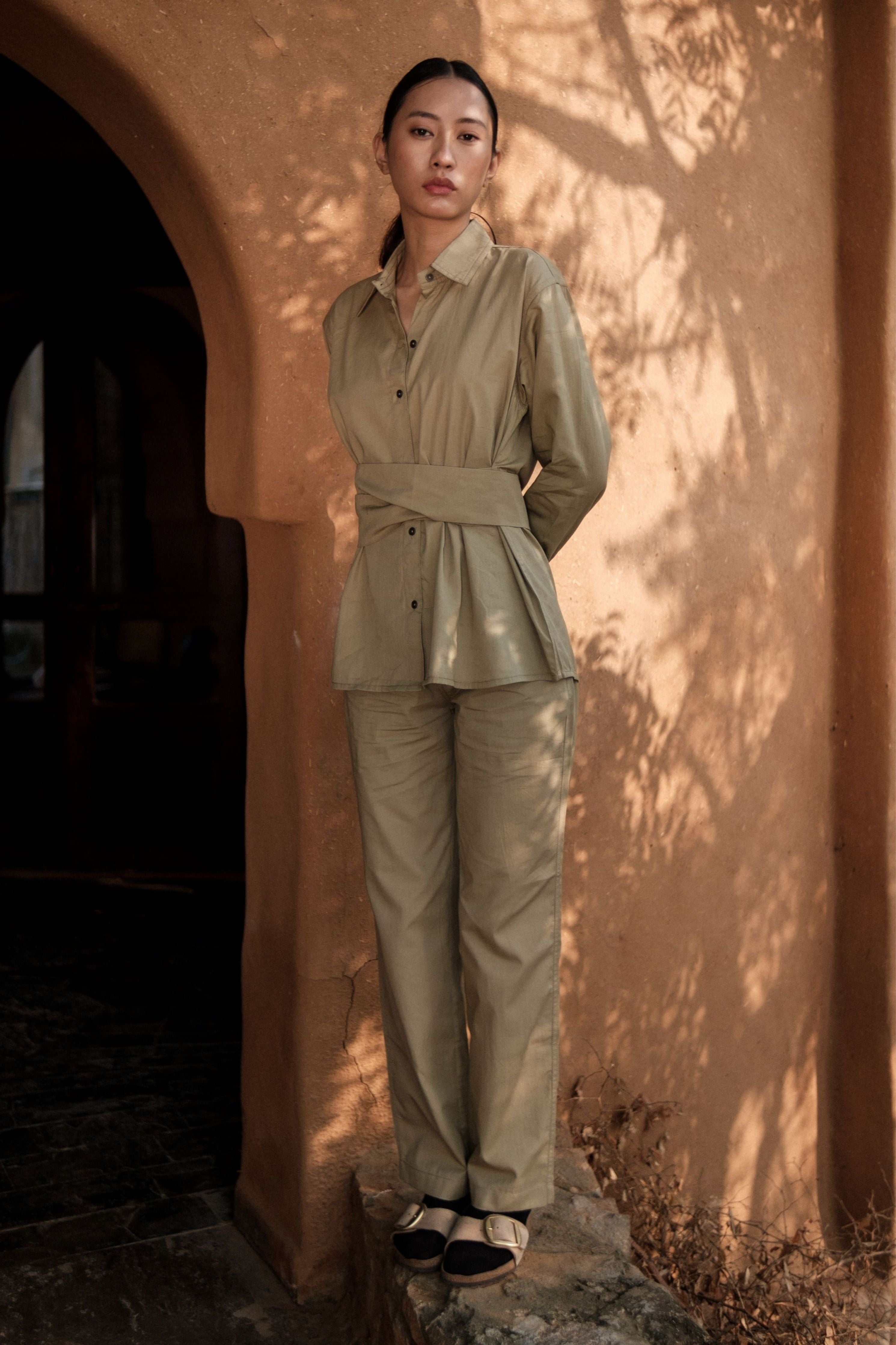 Khaki Nara Front knot Shirt