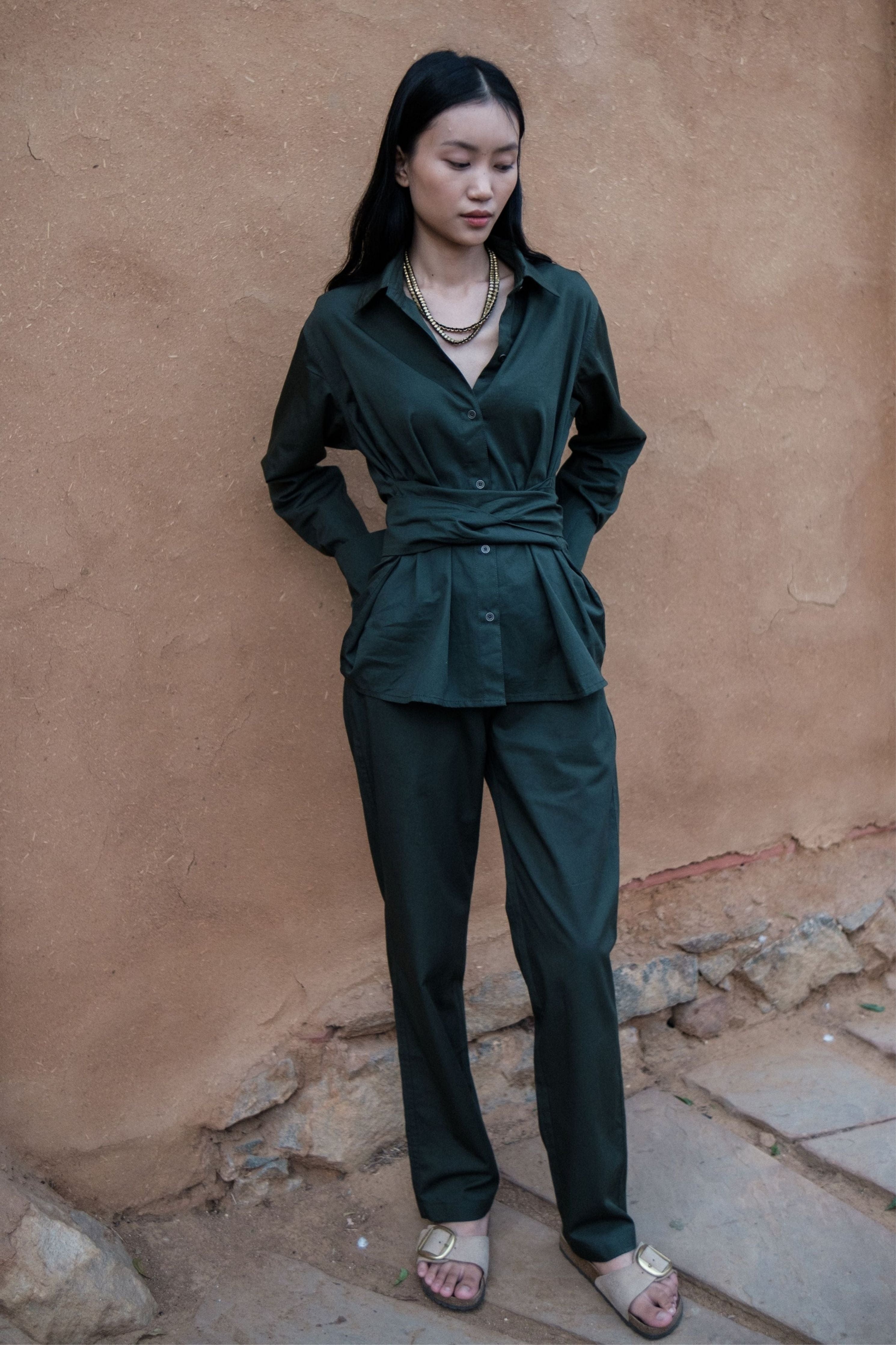 Deep Green Nara Front knot Shirt