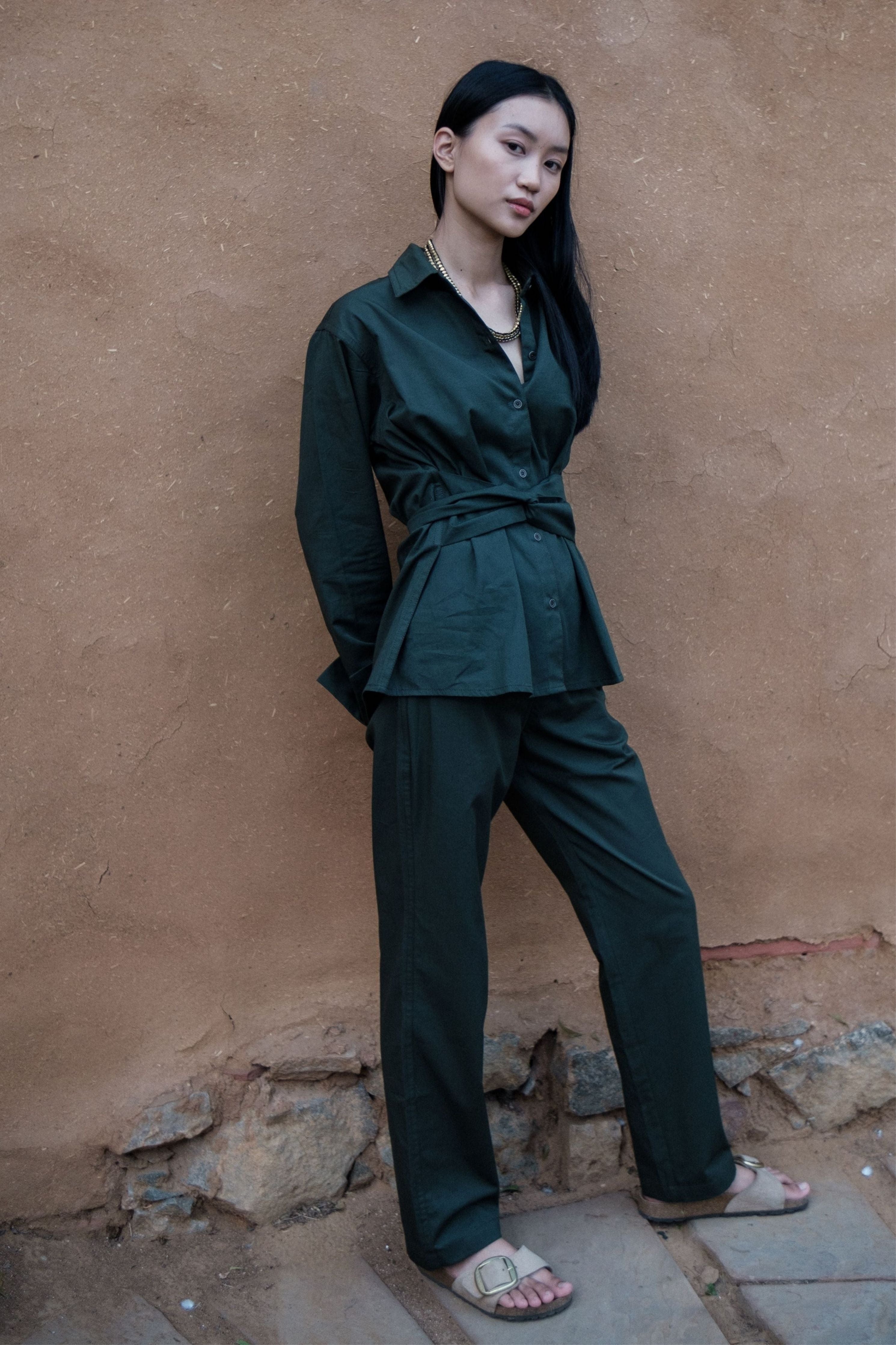 Deep Green Nara Front knot Shirt