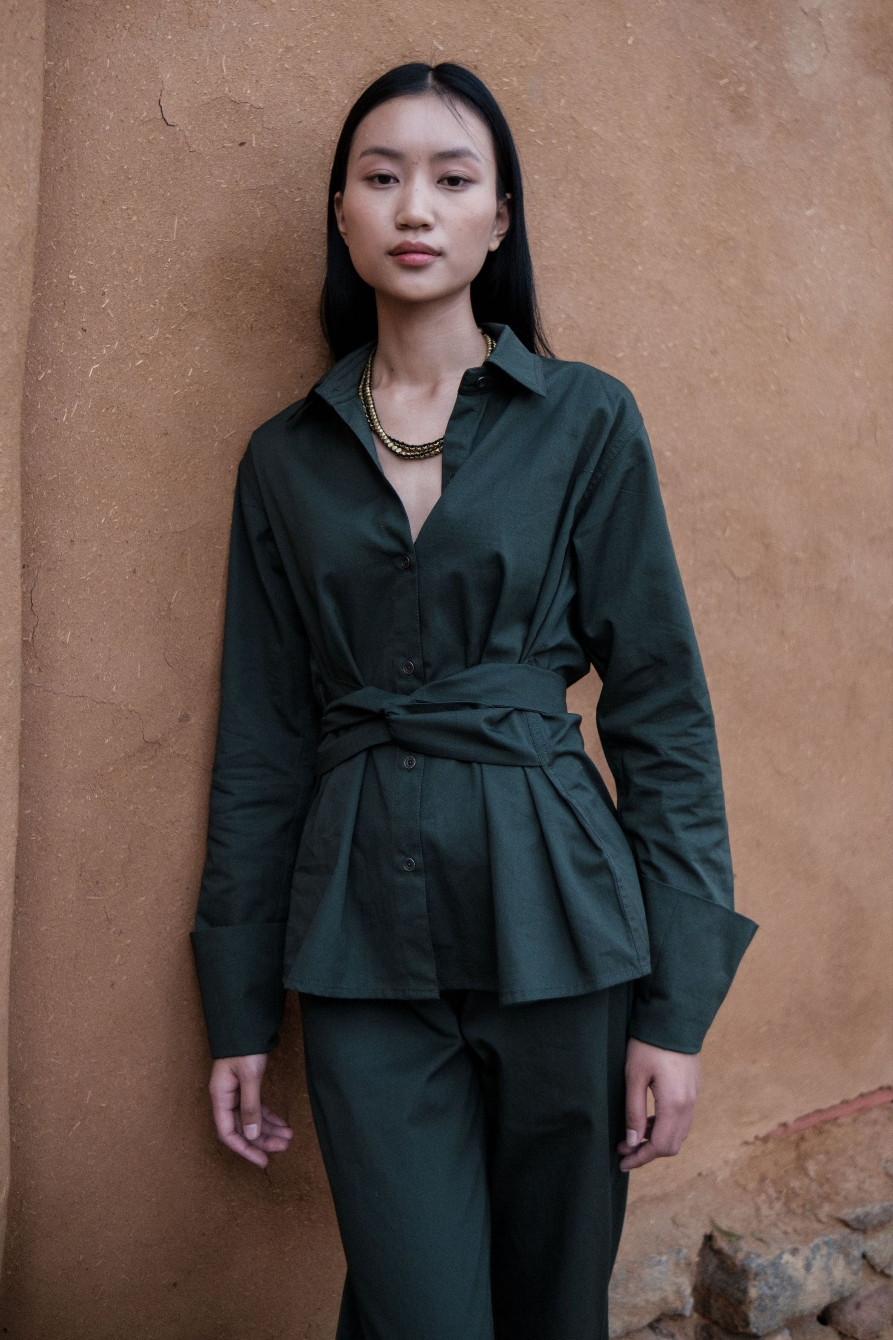 Deep Green Nara Front knot Shirt