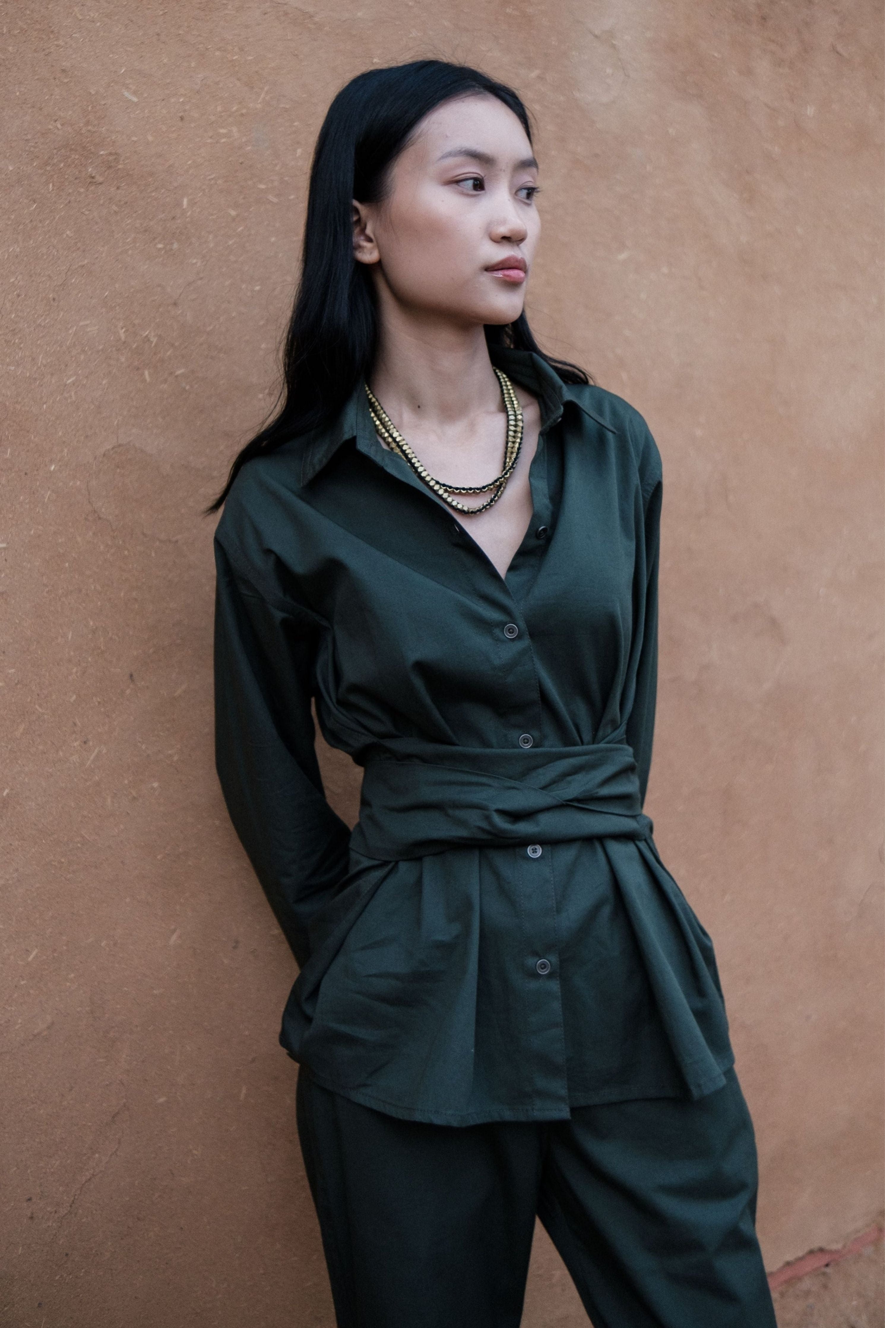 Deep Green Nara Front knot Shirt