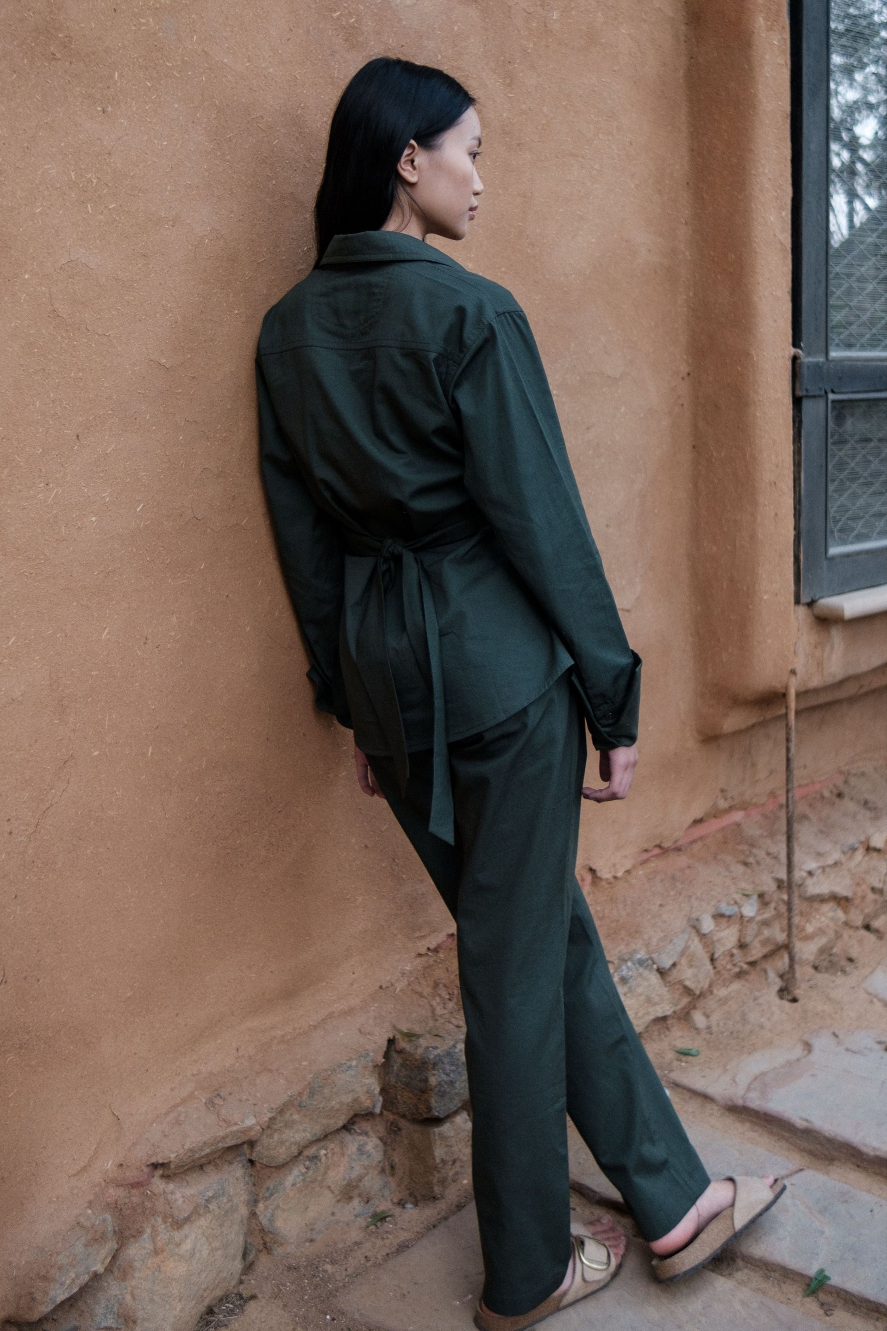 Deep Green Nara Front knot Shirt