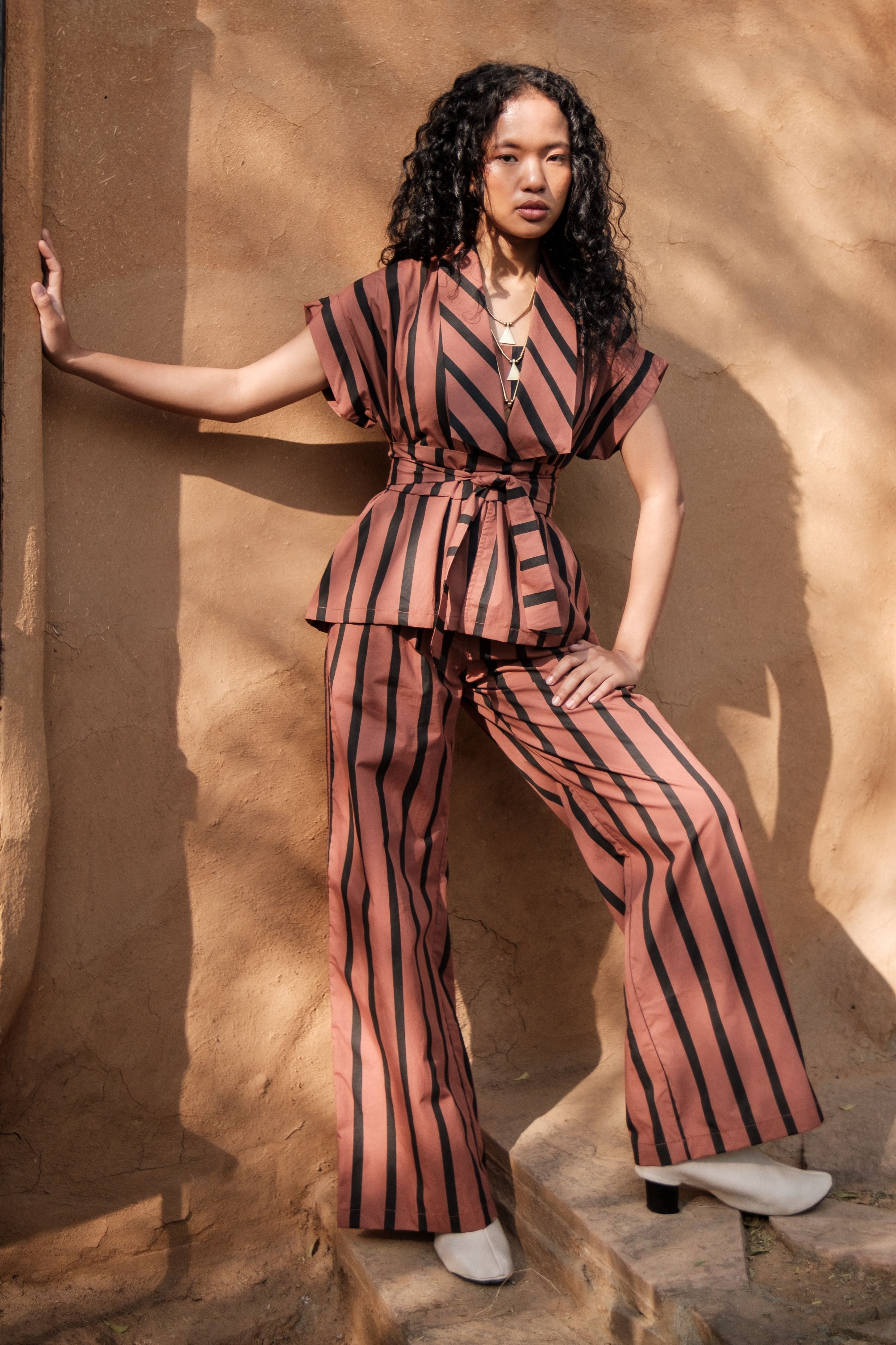 Copper Stripes Berlin Shawl collar Top