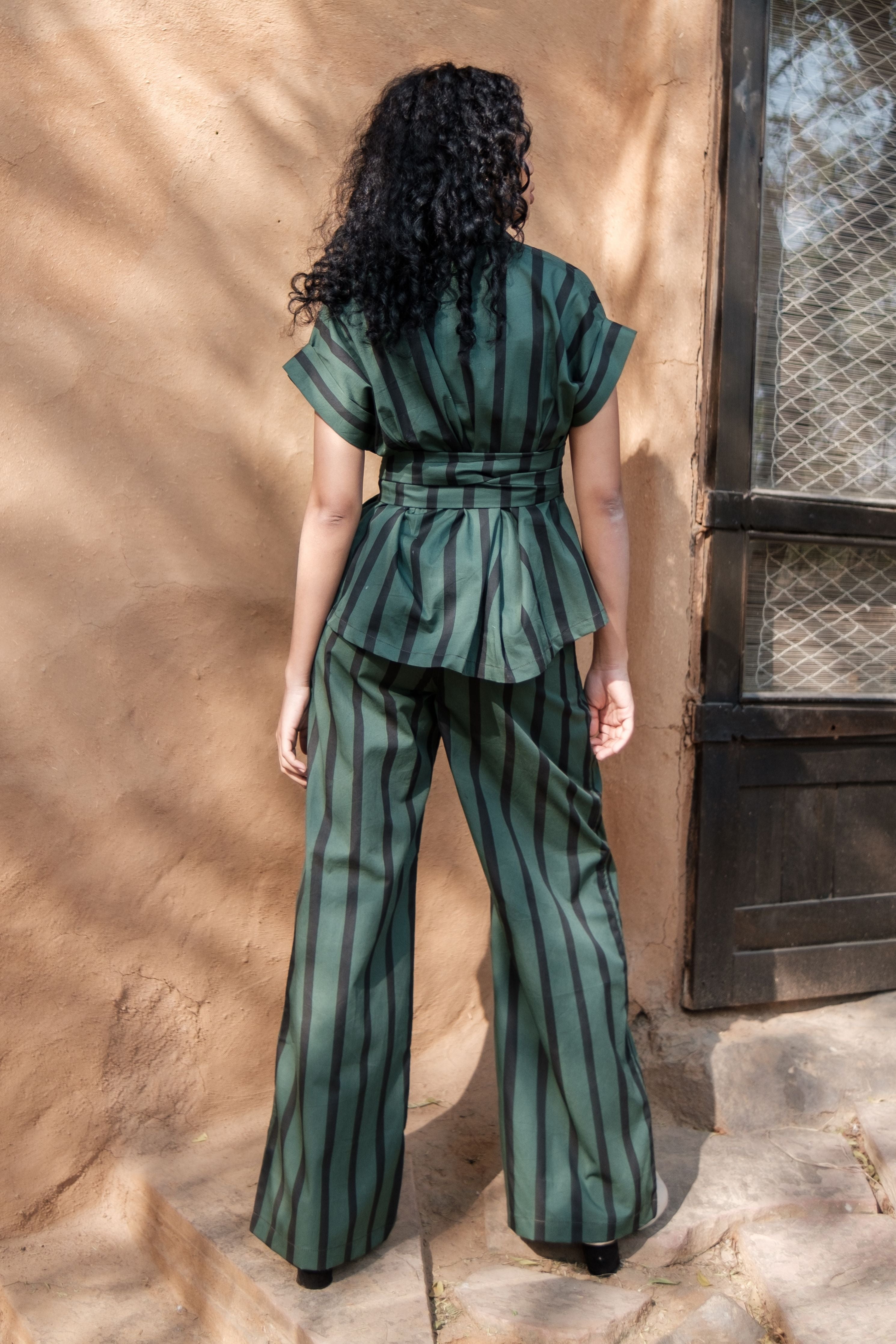 Green Stripes Berlin Shawl collar Top