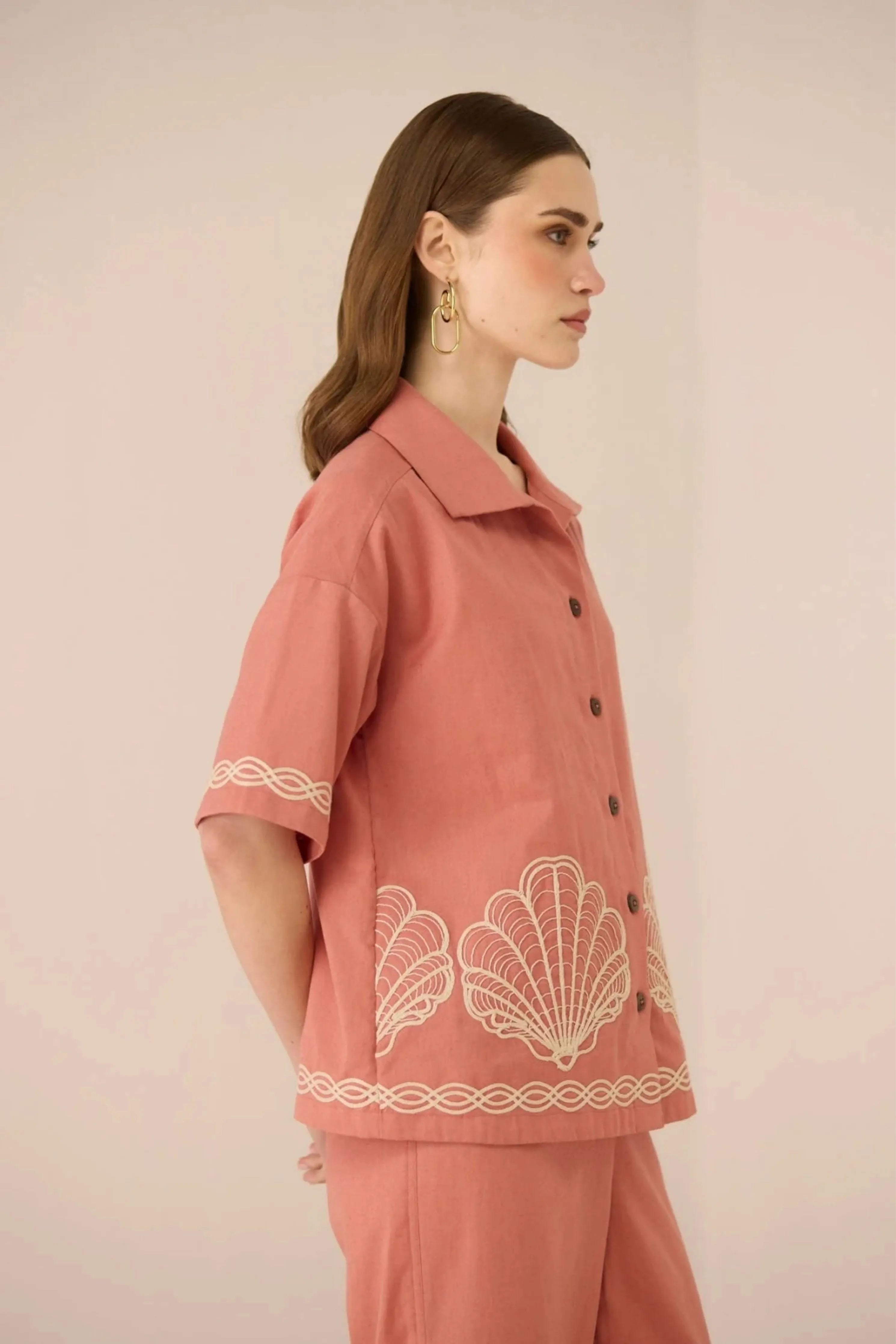 Jill Coral Pink Shirt Co-Ord Set