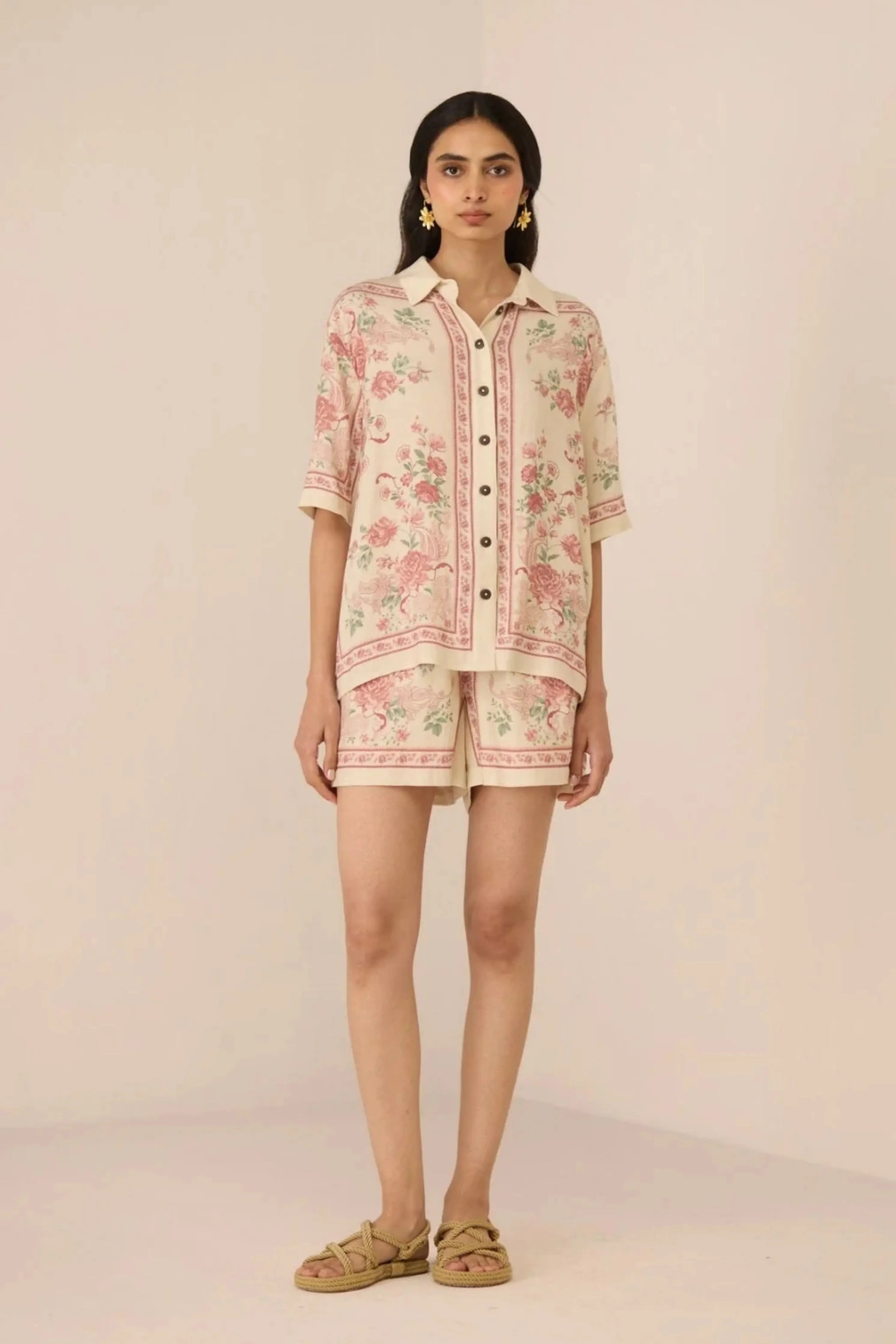 Malibu Shirt Azure Rose Co-ord Set