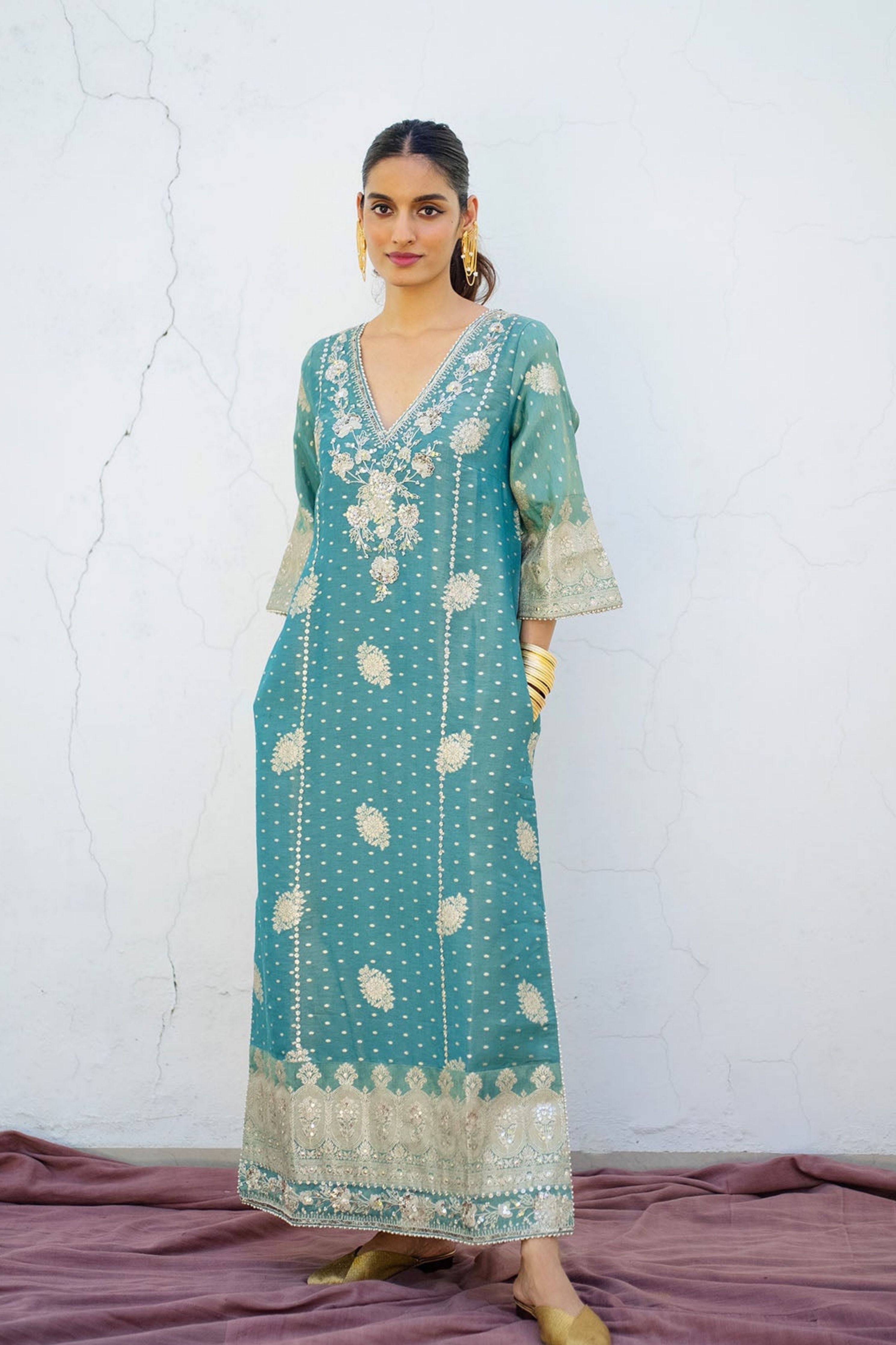Jade Embroidered Tissue Kaftan
