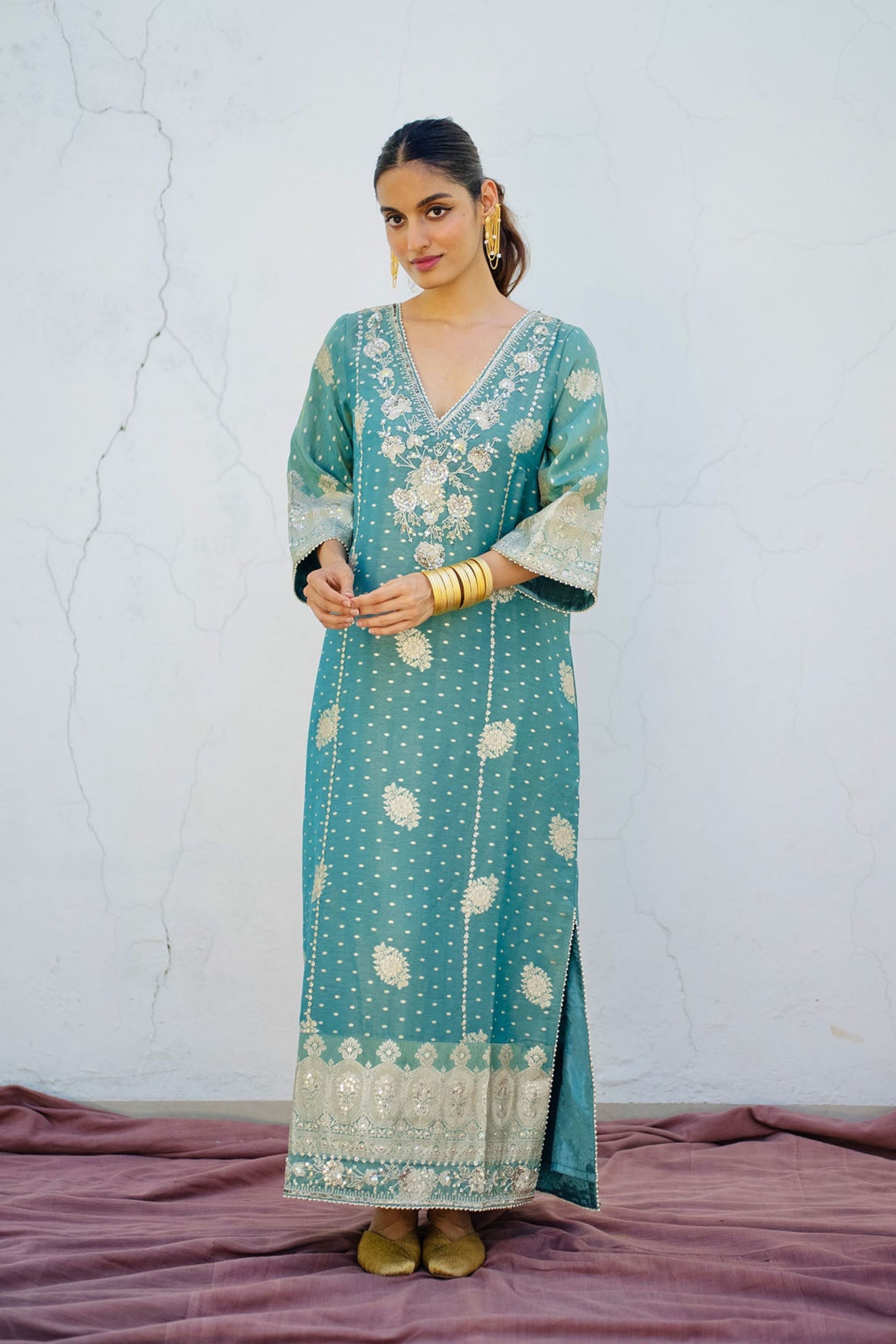 Jade Embroidered Tissue Kaftan