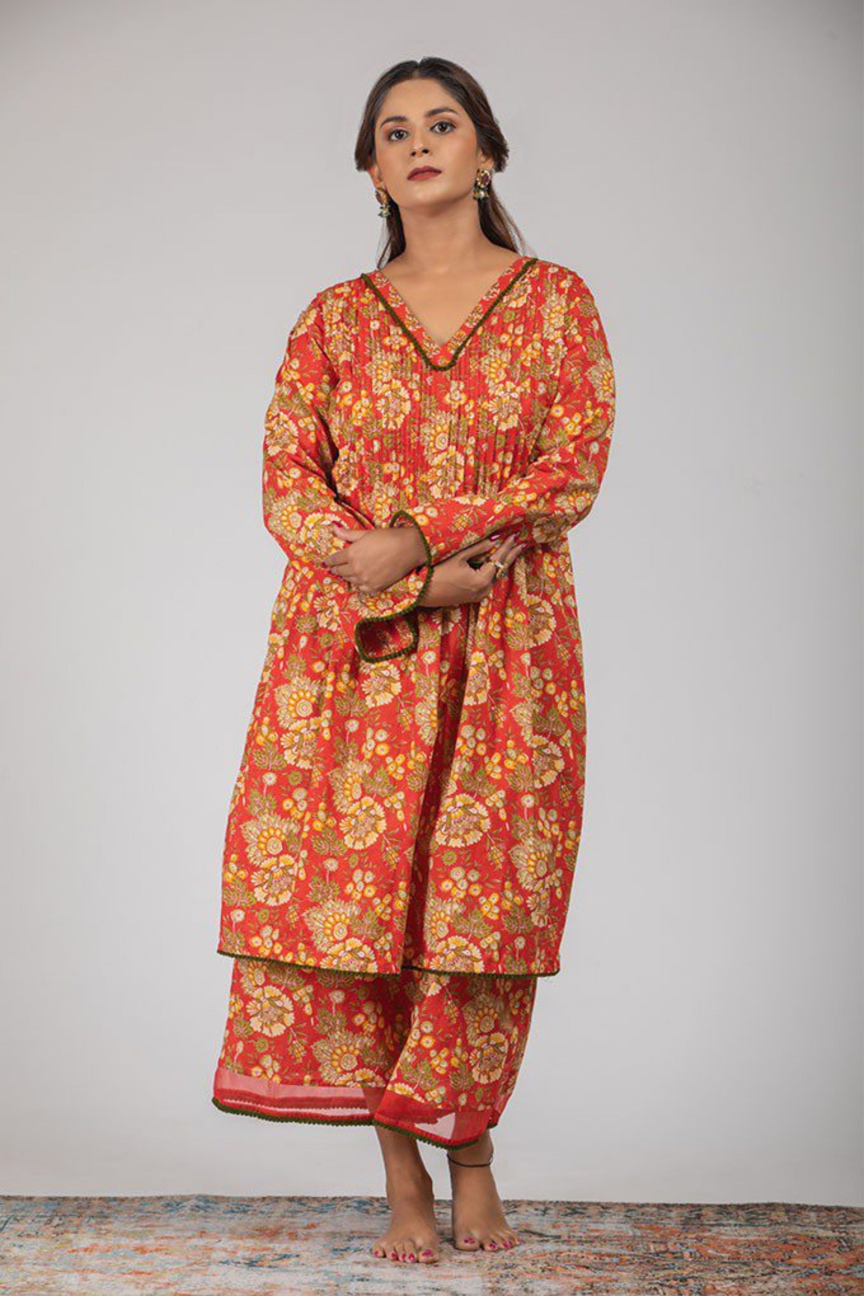 Red Floral Cotton Co-ord Set
