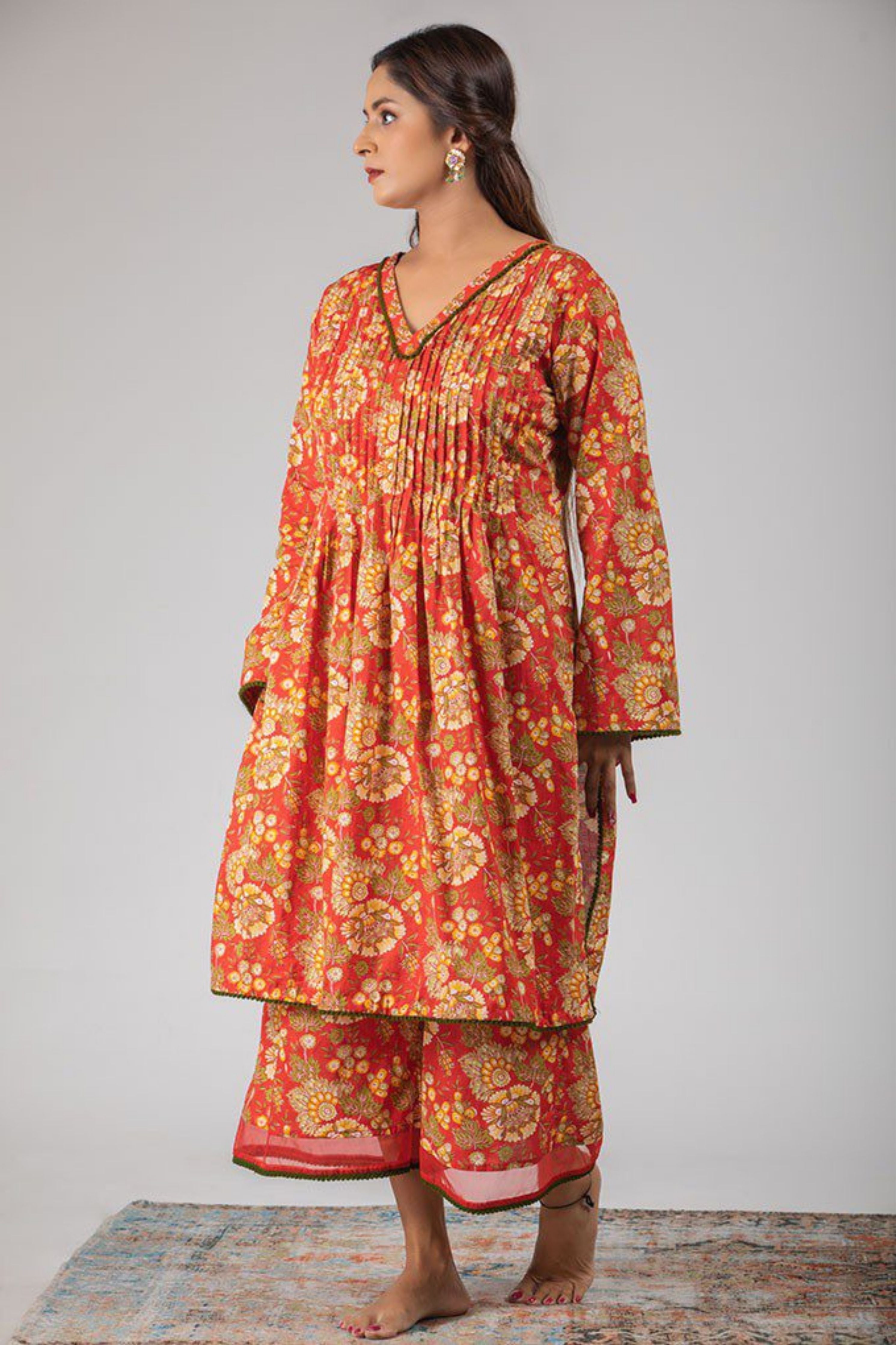 Red Floral Cotton Co-ord Set