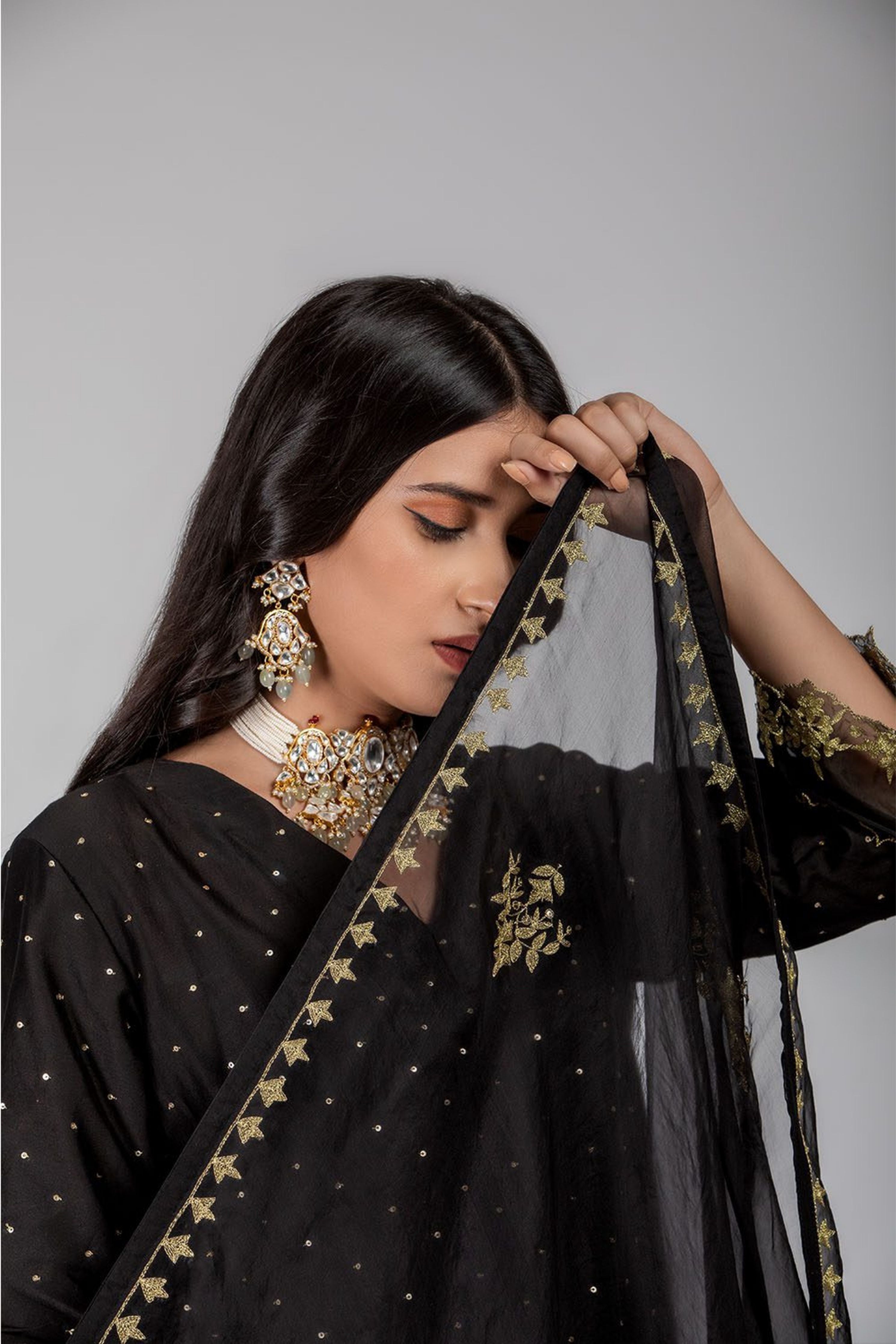 Black Chanderi Silk Kurta Set