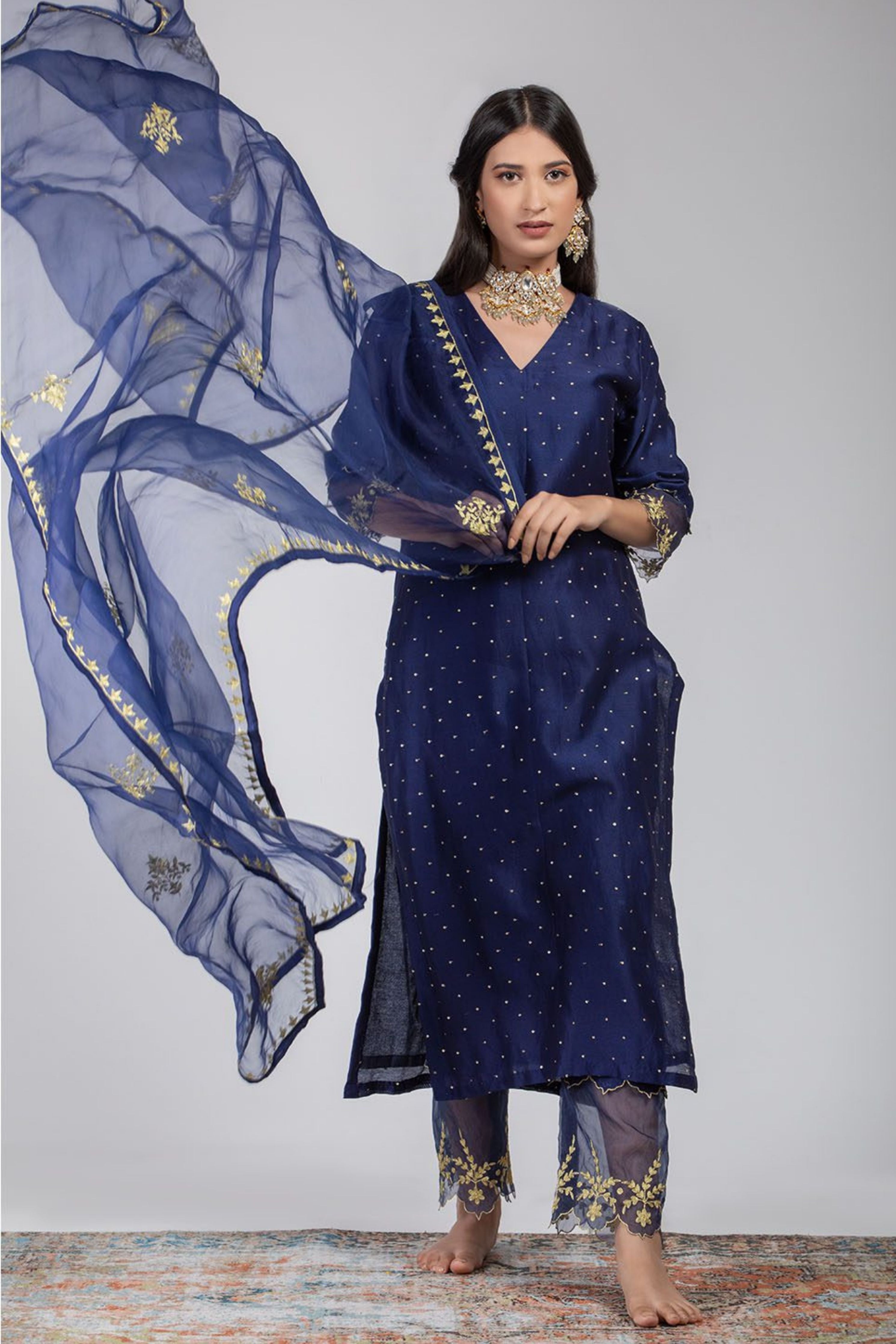 Midnight Blue Chanderi Silk Kurta Set