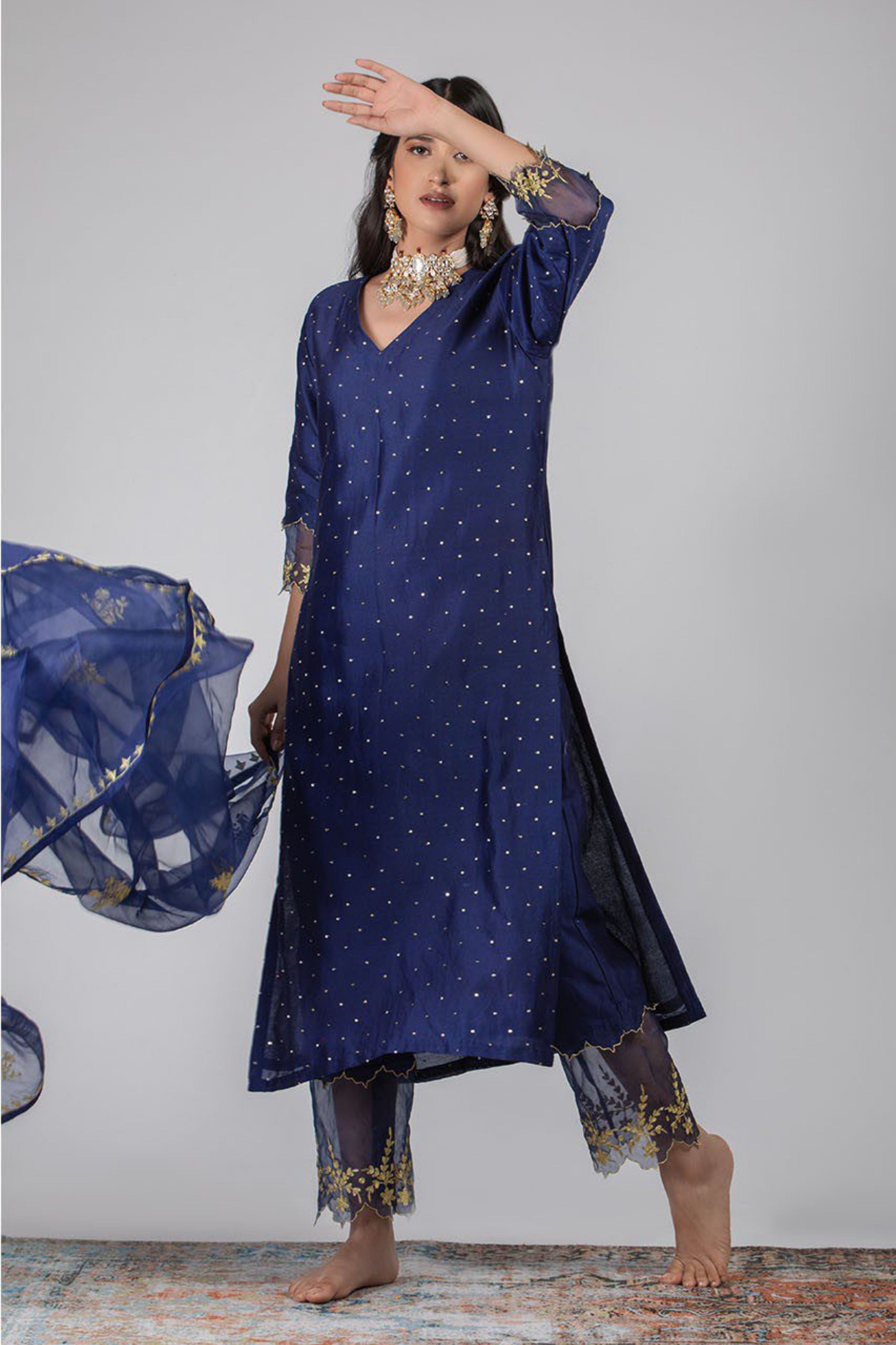 Midnight Blue Chanderi Silk Kurta Set