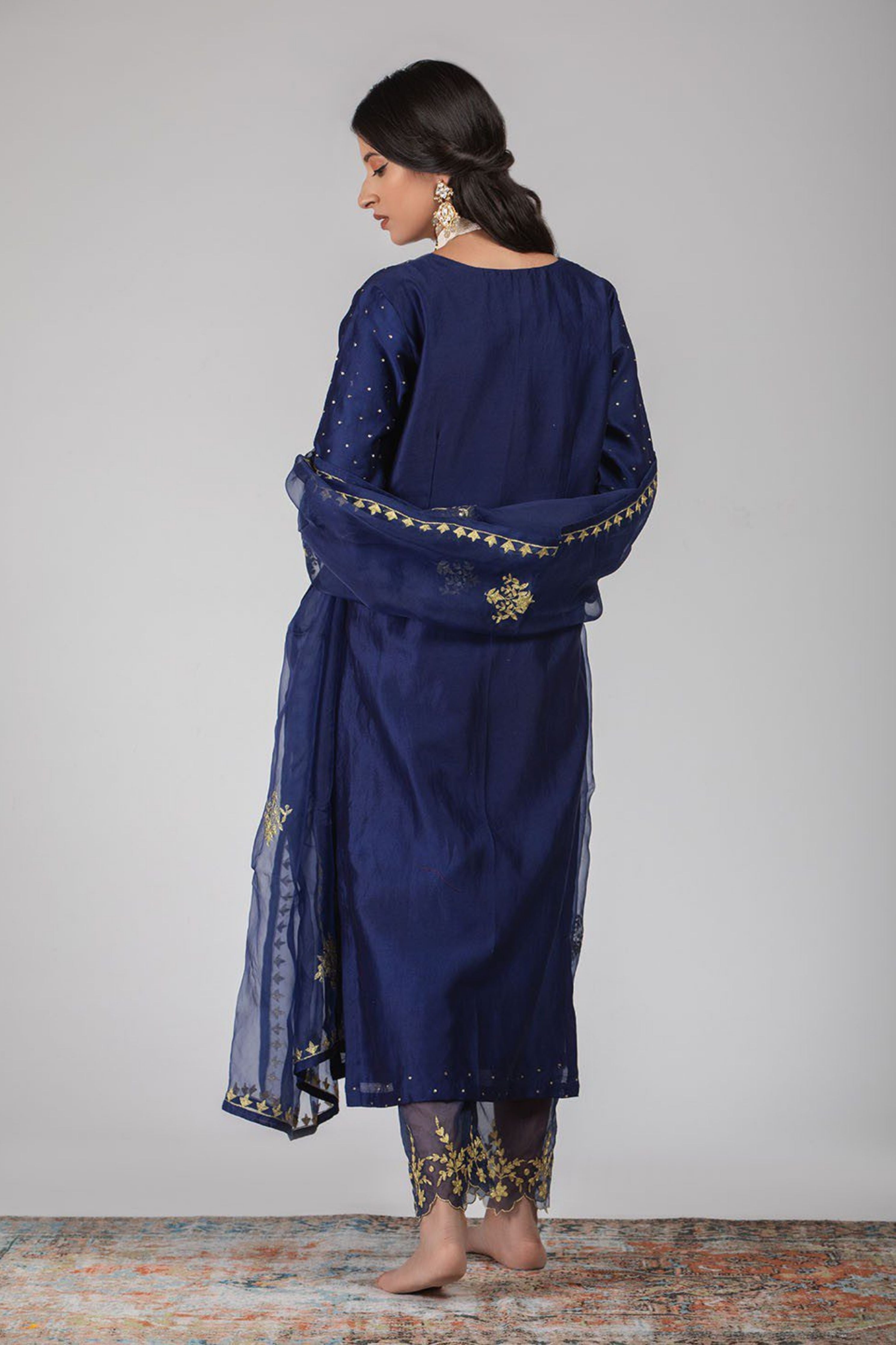 Midnight Blue Chanderi Silk Kurta Set