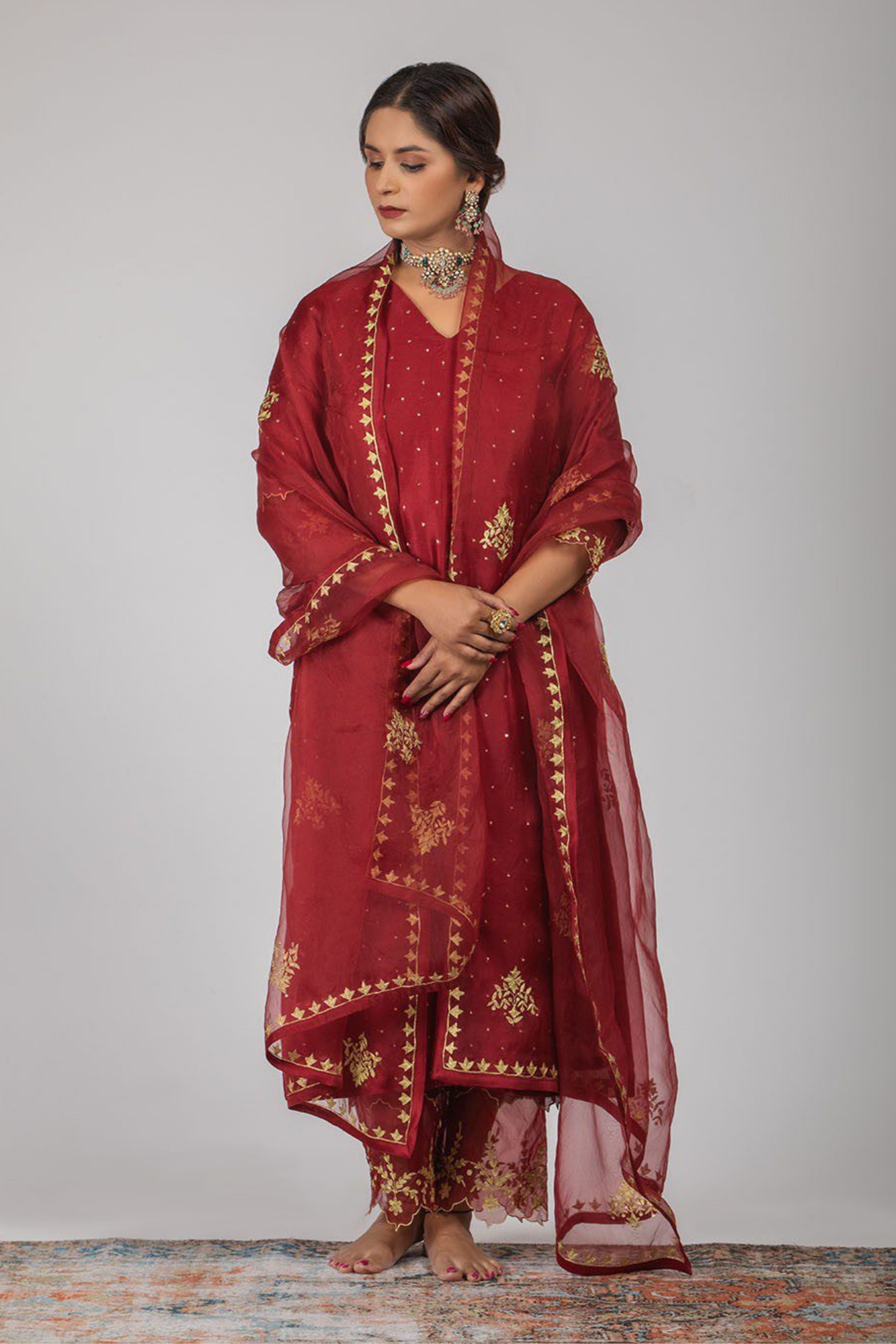 Maroon Chanderi Silk Suit Set