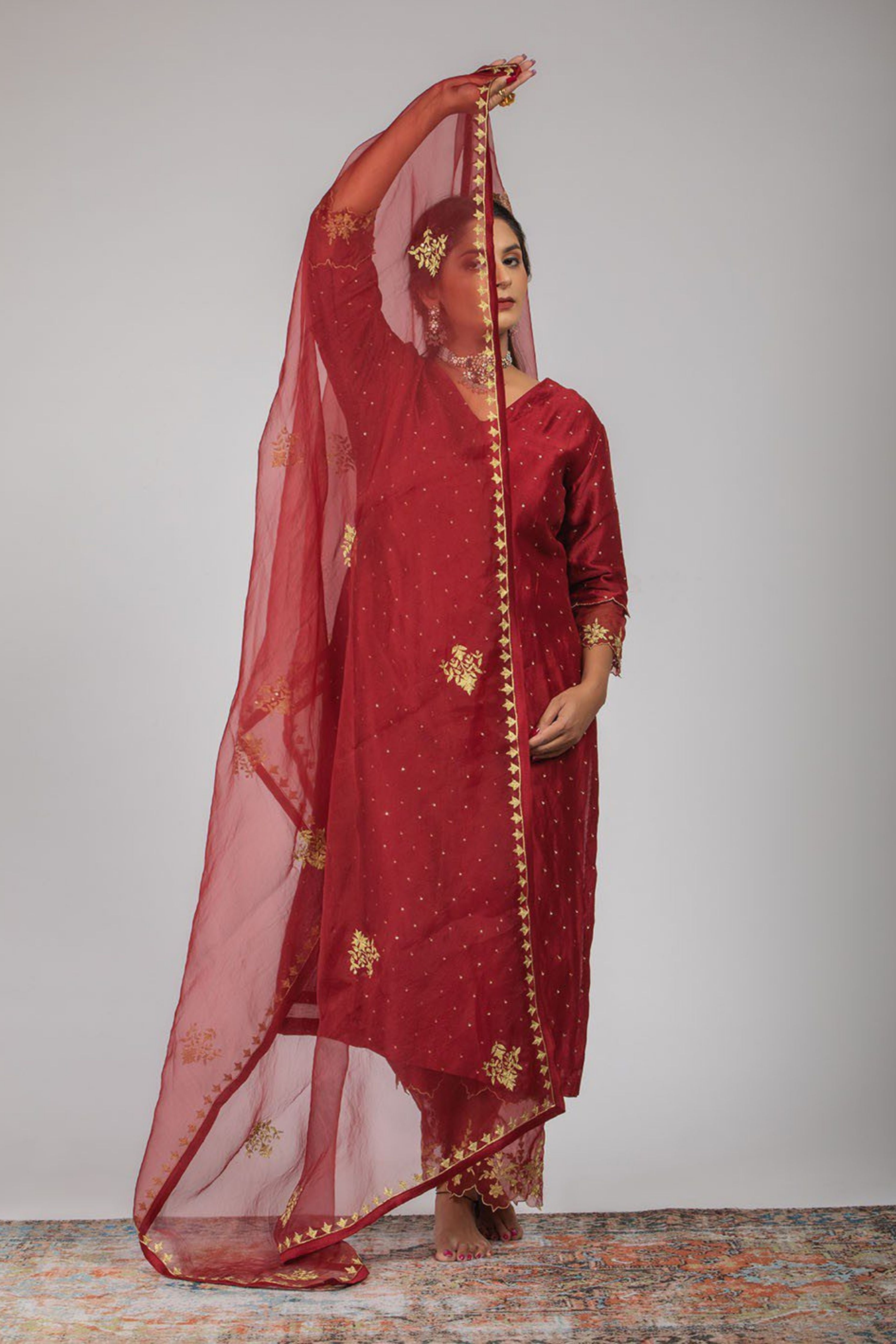 Maroon Chanderi Silk Suit Set