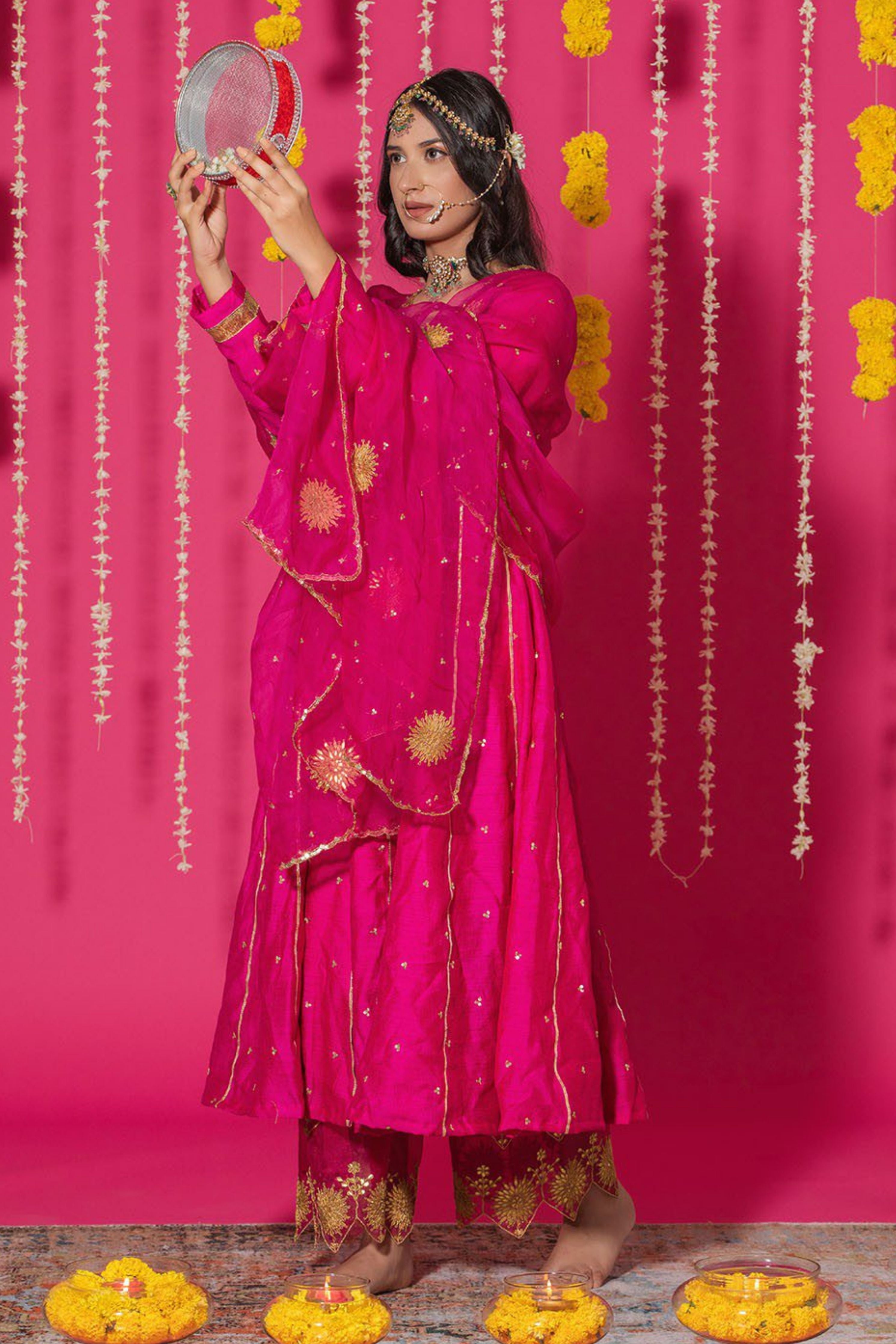 Fuchsia Chanderi Silk Anarkali Suit Set