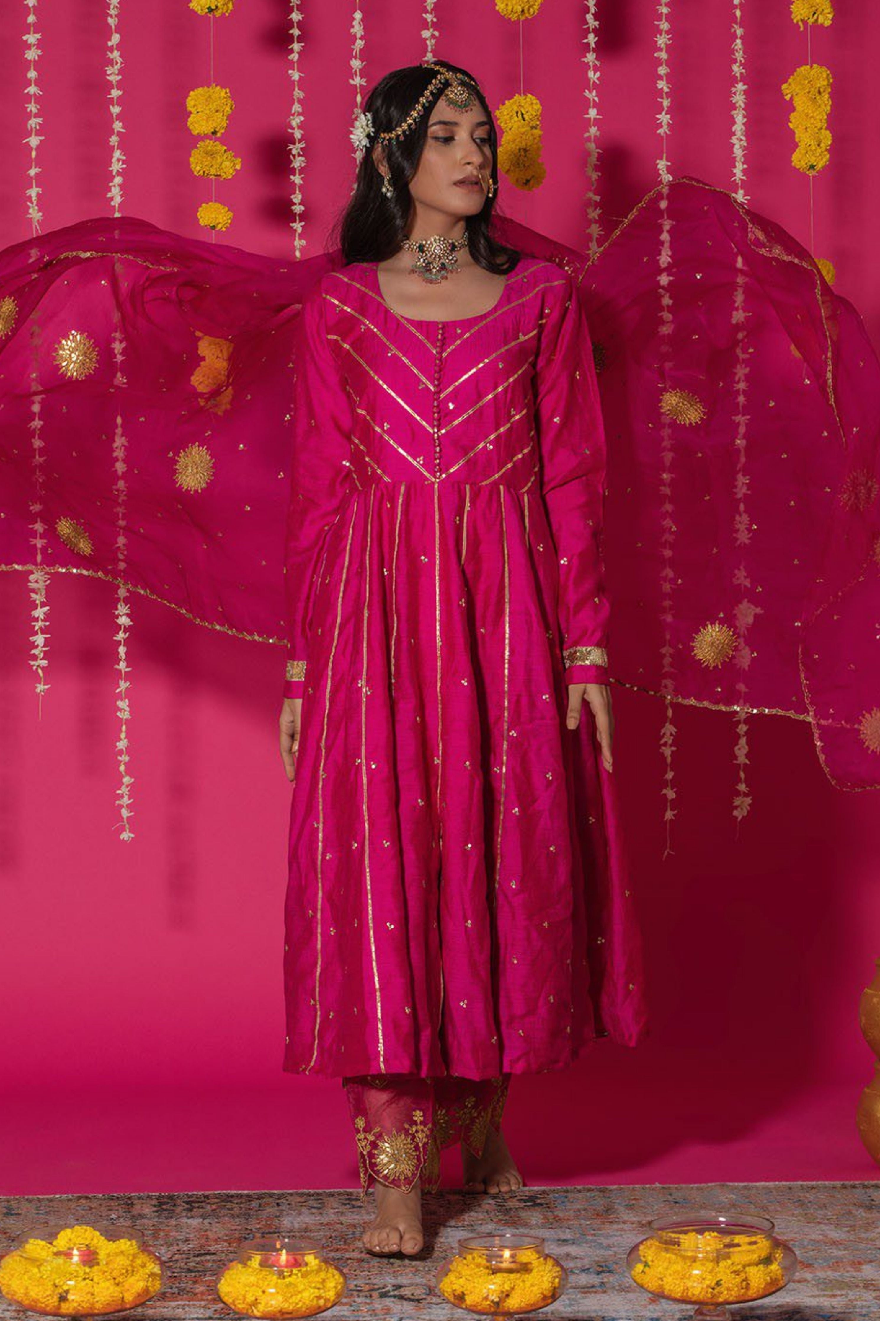 Fuchsia Chanderi Silk Anarkali Suit Set
