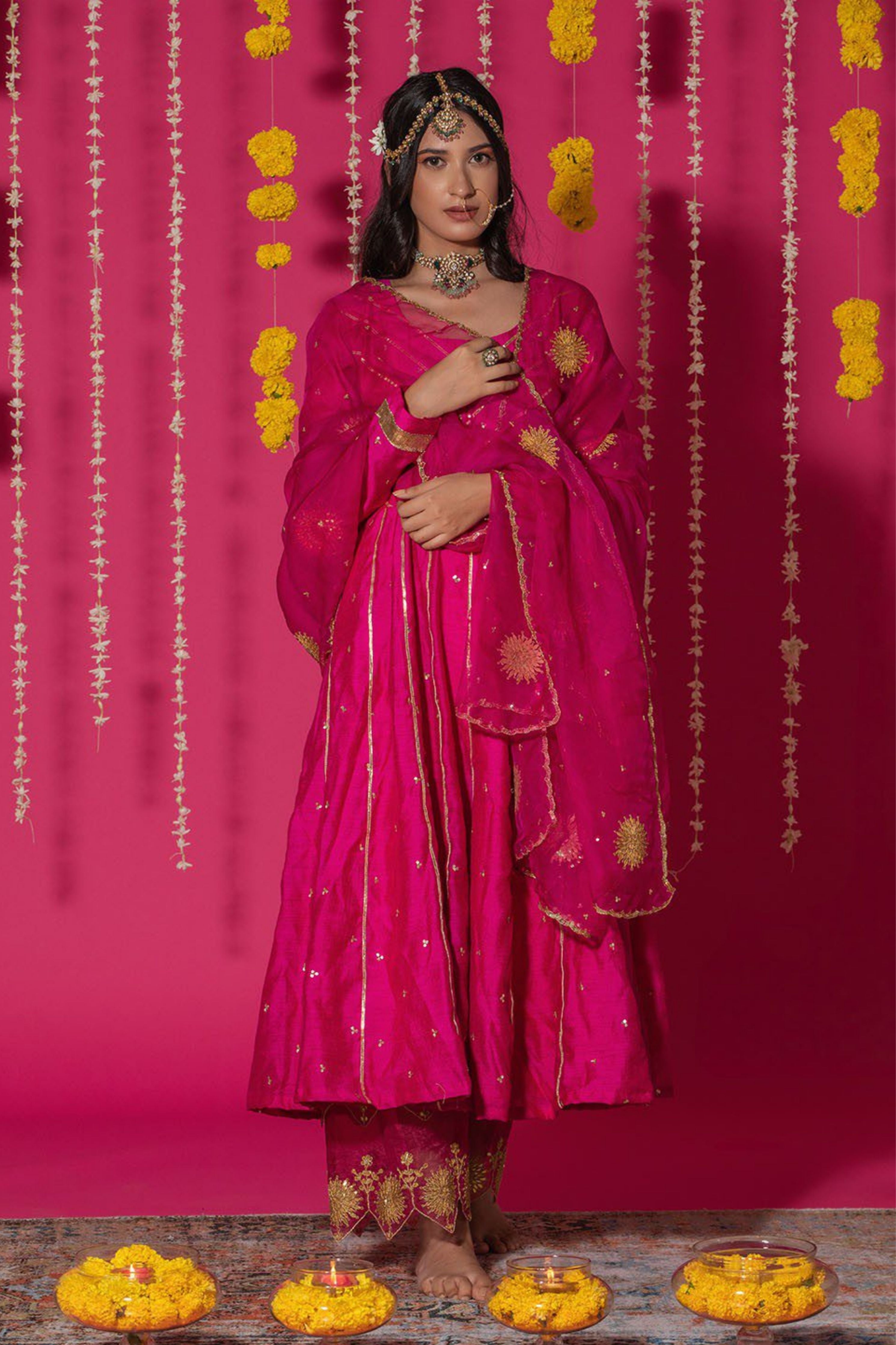 Fuchsia Chanderi Silk Anarkali Suit Set