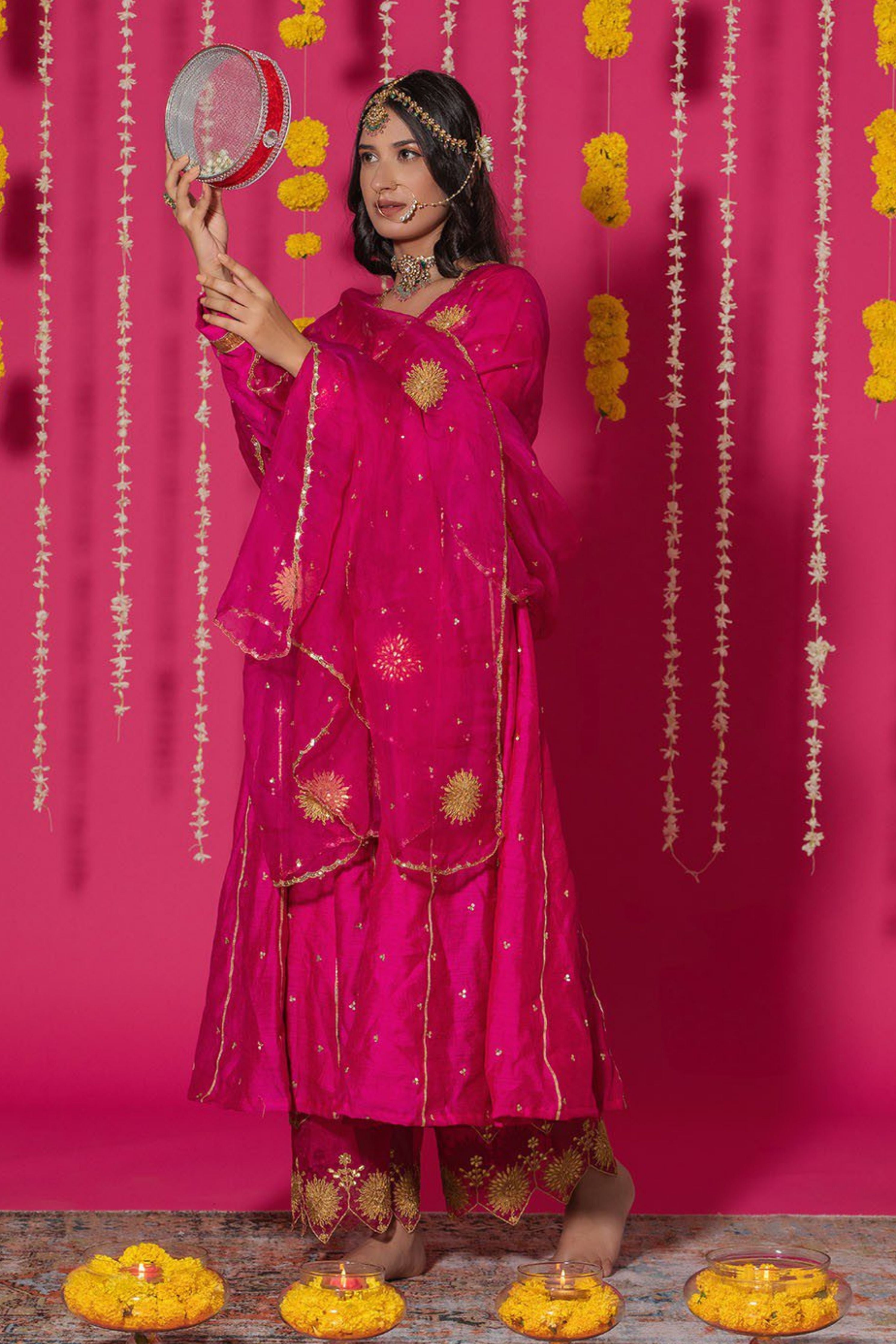 Fuchsia Chanderi Silk Anarkali Suit Set