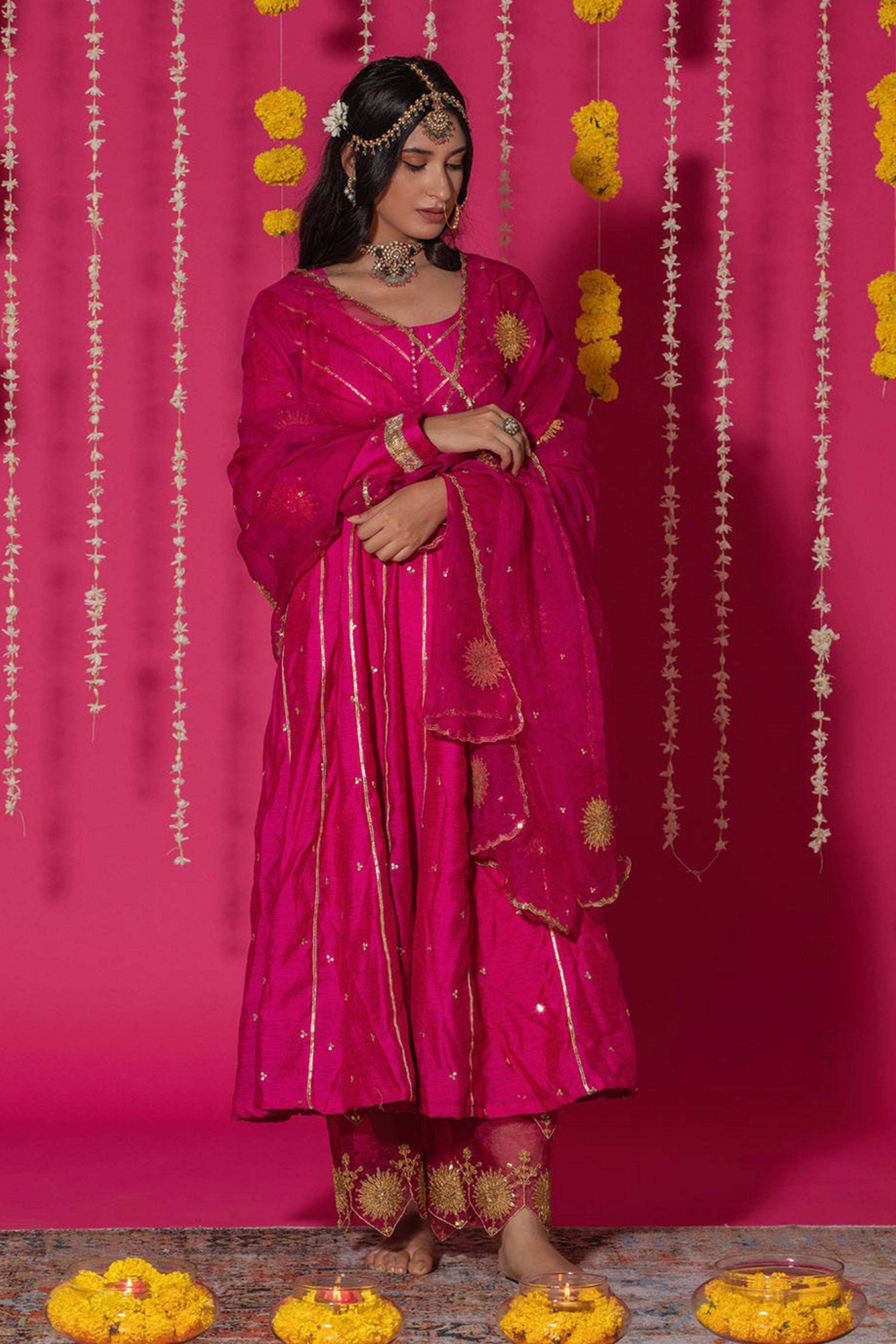 Fuchsia Chanderi Silk Anarkali Suit Set