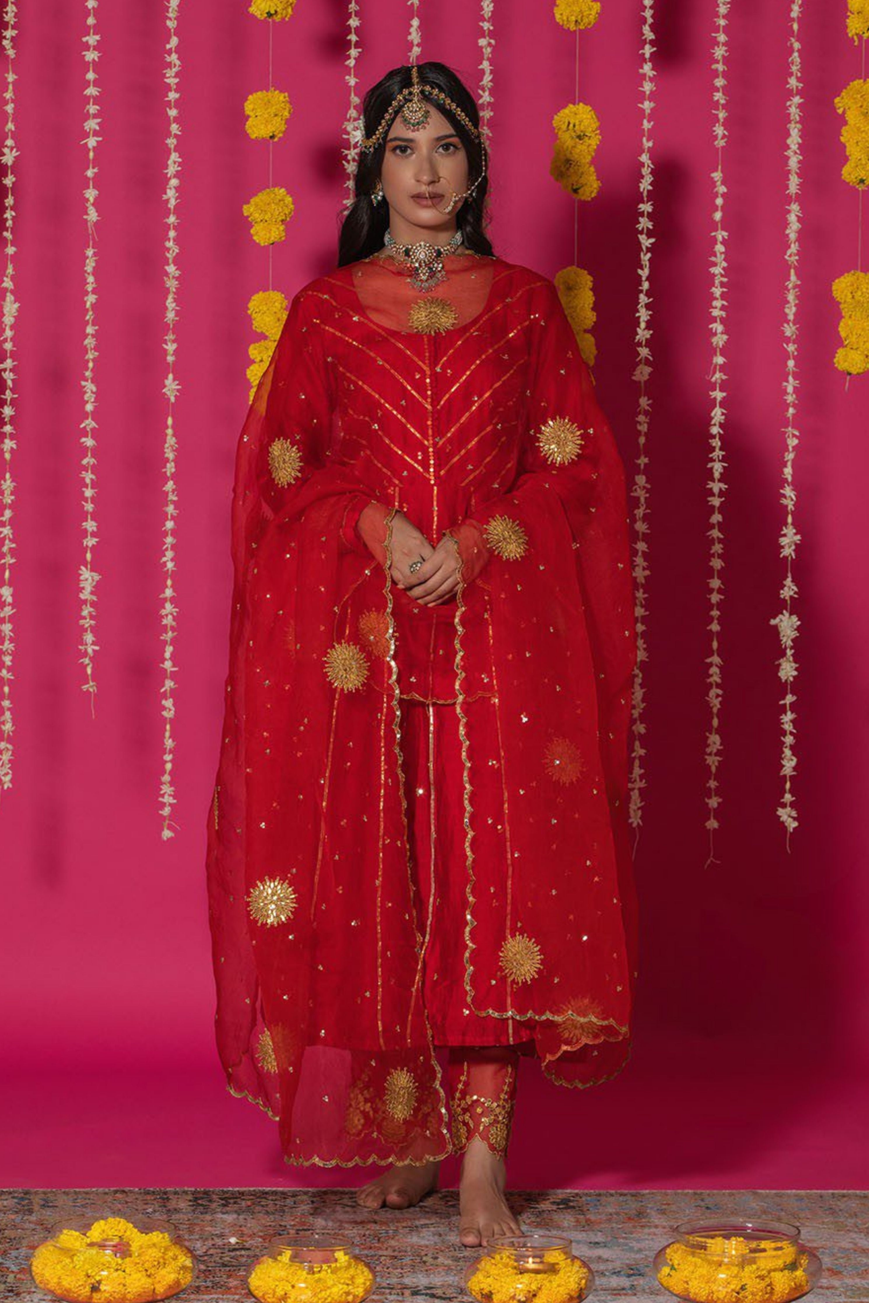 Red Chanderi Silk Anarkali Suit Set