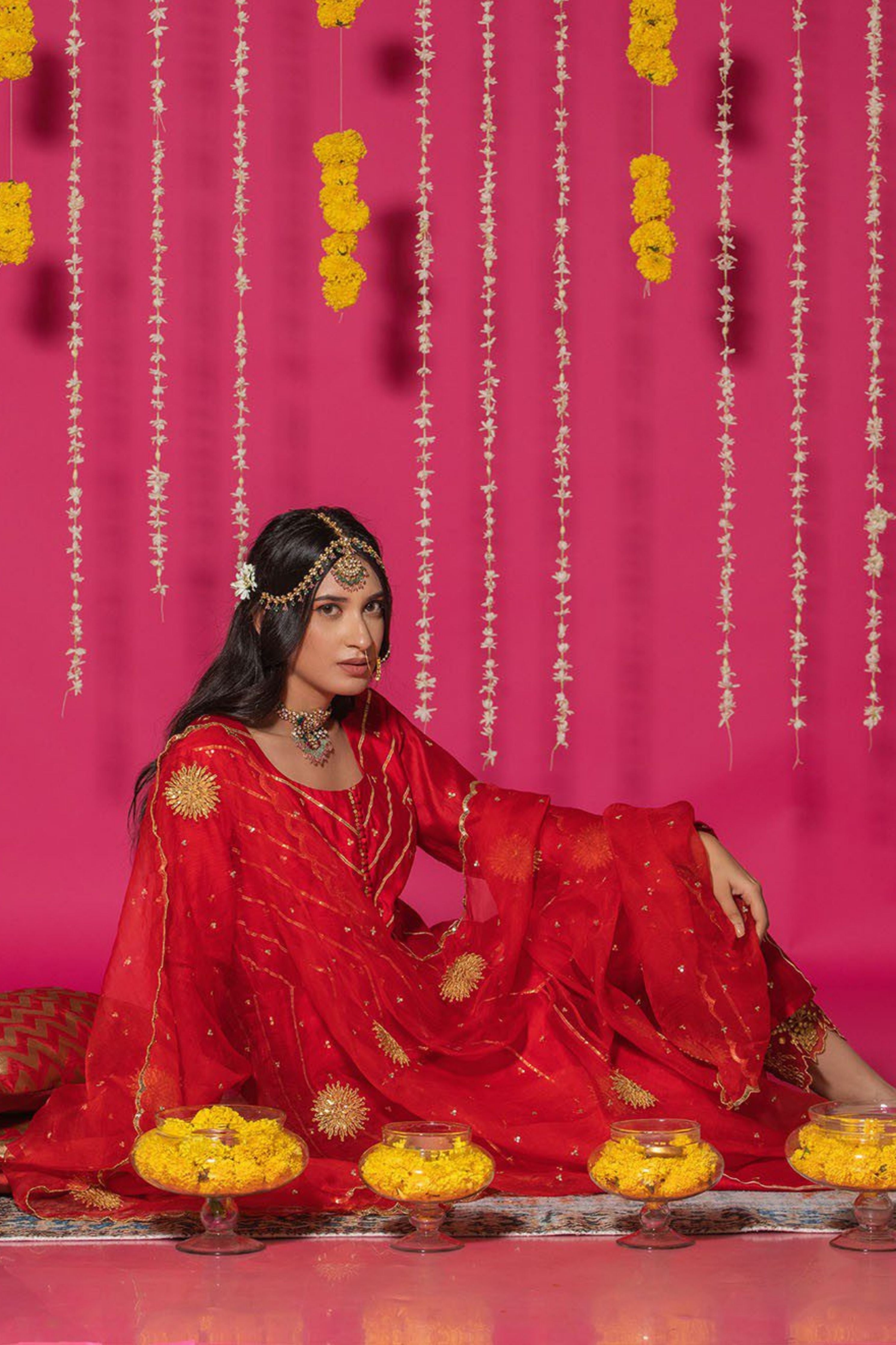 Red Chanderi Silk Anarkali Suit Set
