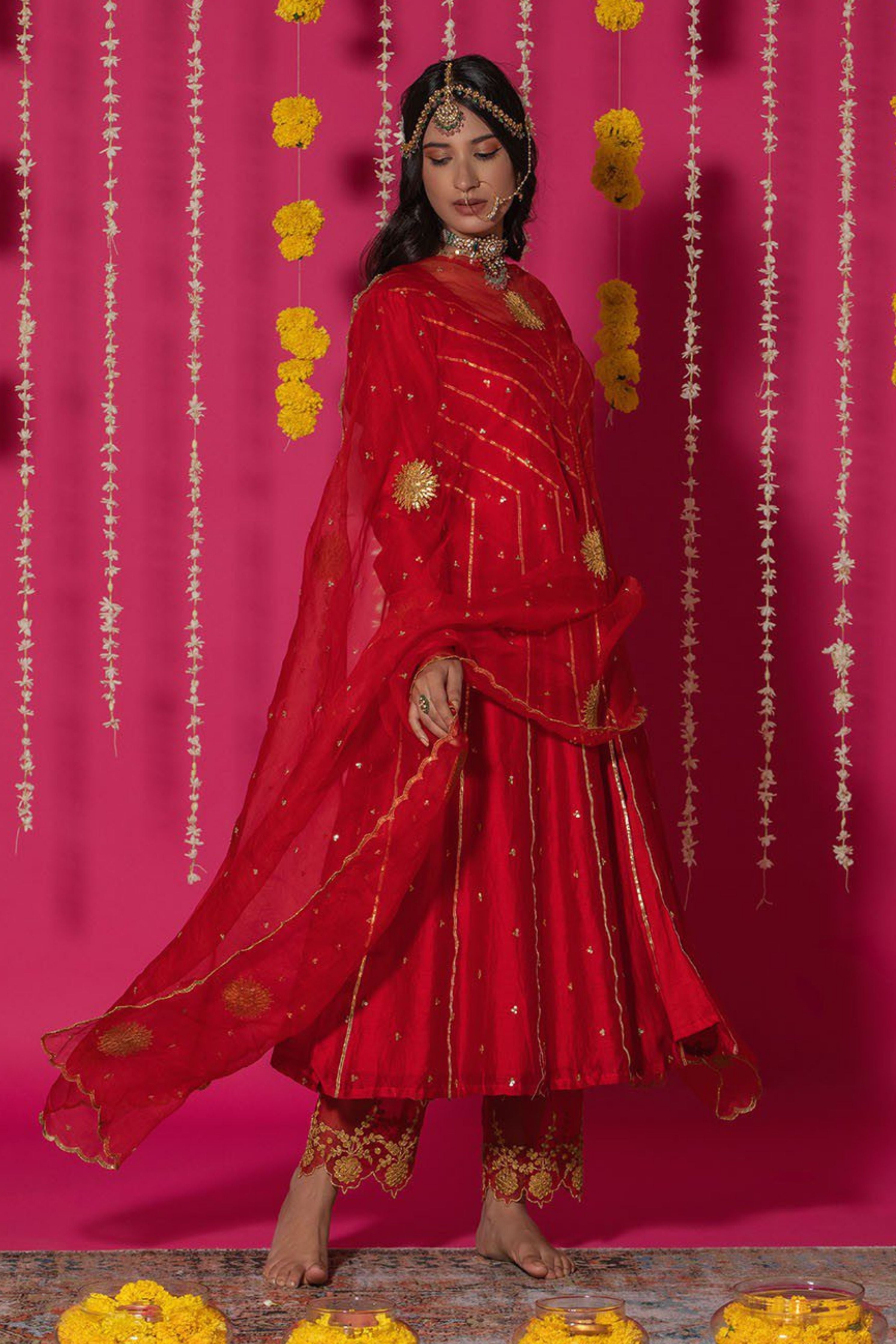 Red Chanderi Silk Anarkali Suit Set