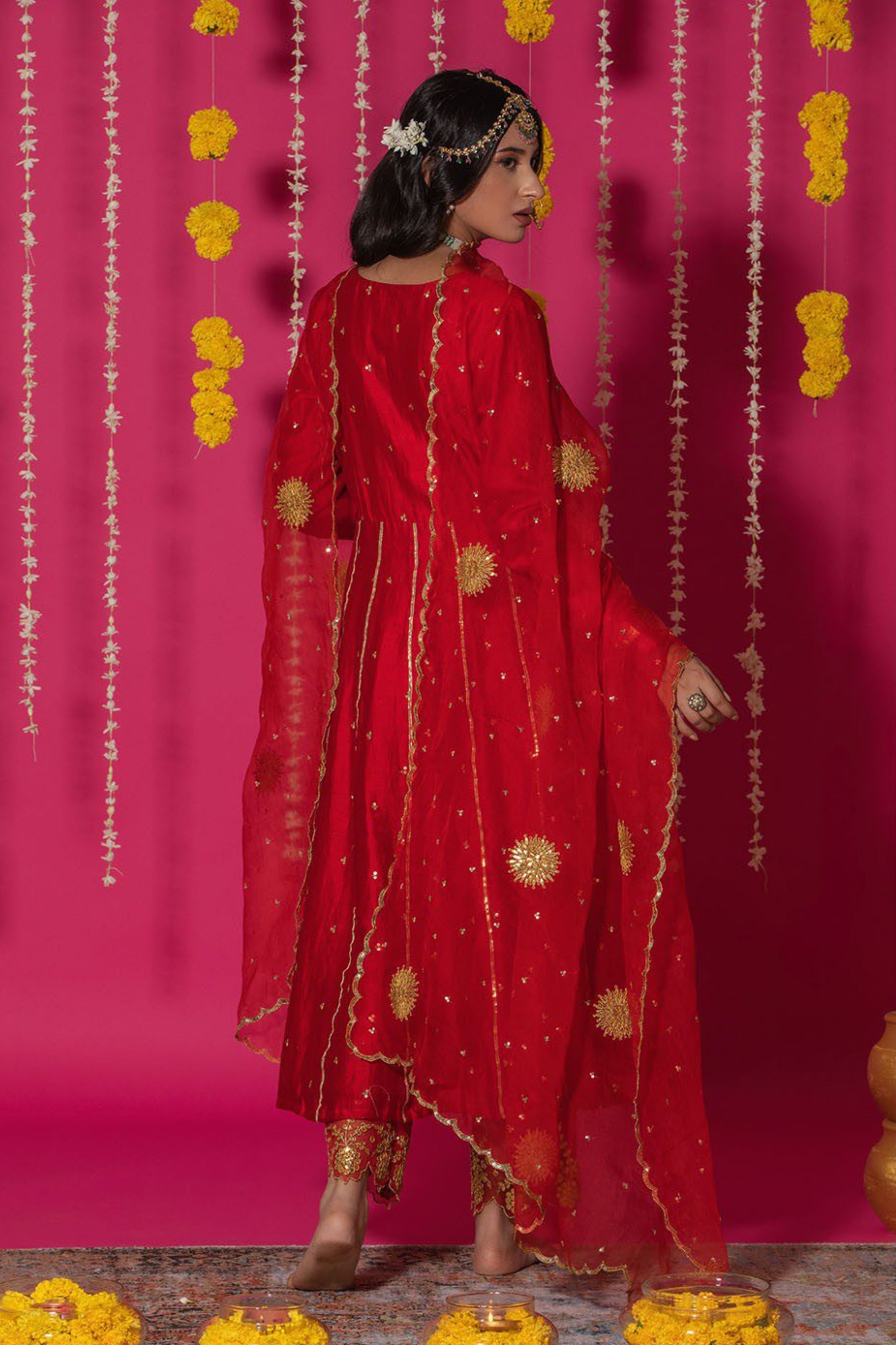 Red Chanderi Silk Anarkali Suit Set