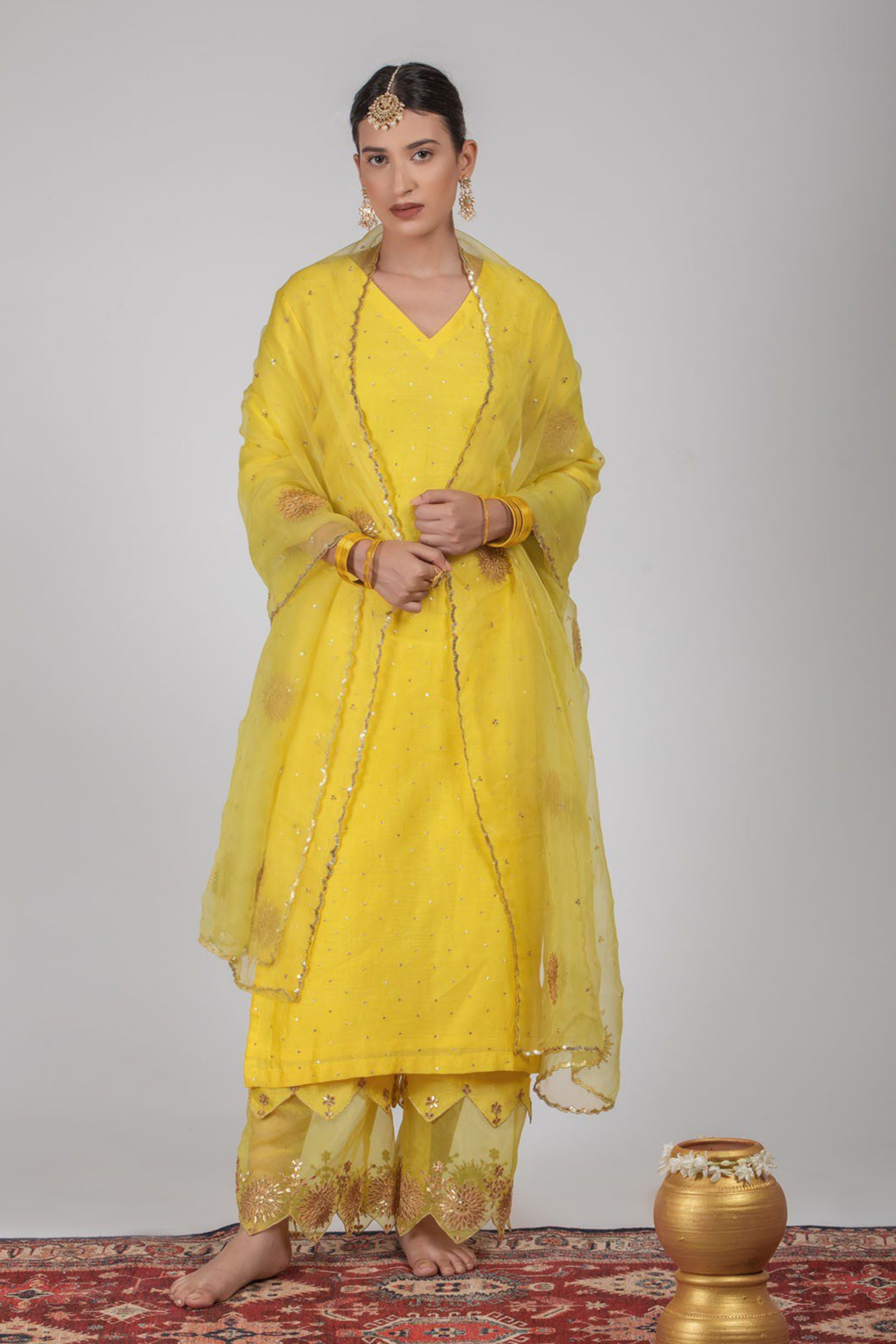 Yellow Chanderi Silk Suit Set