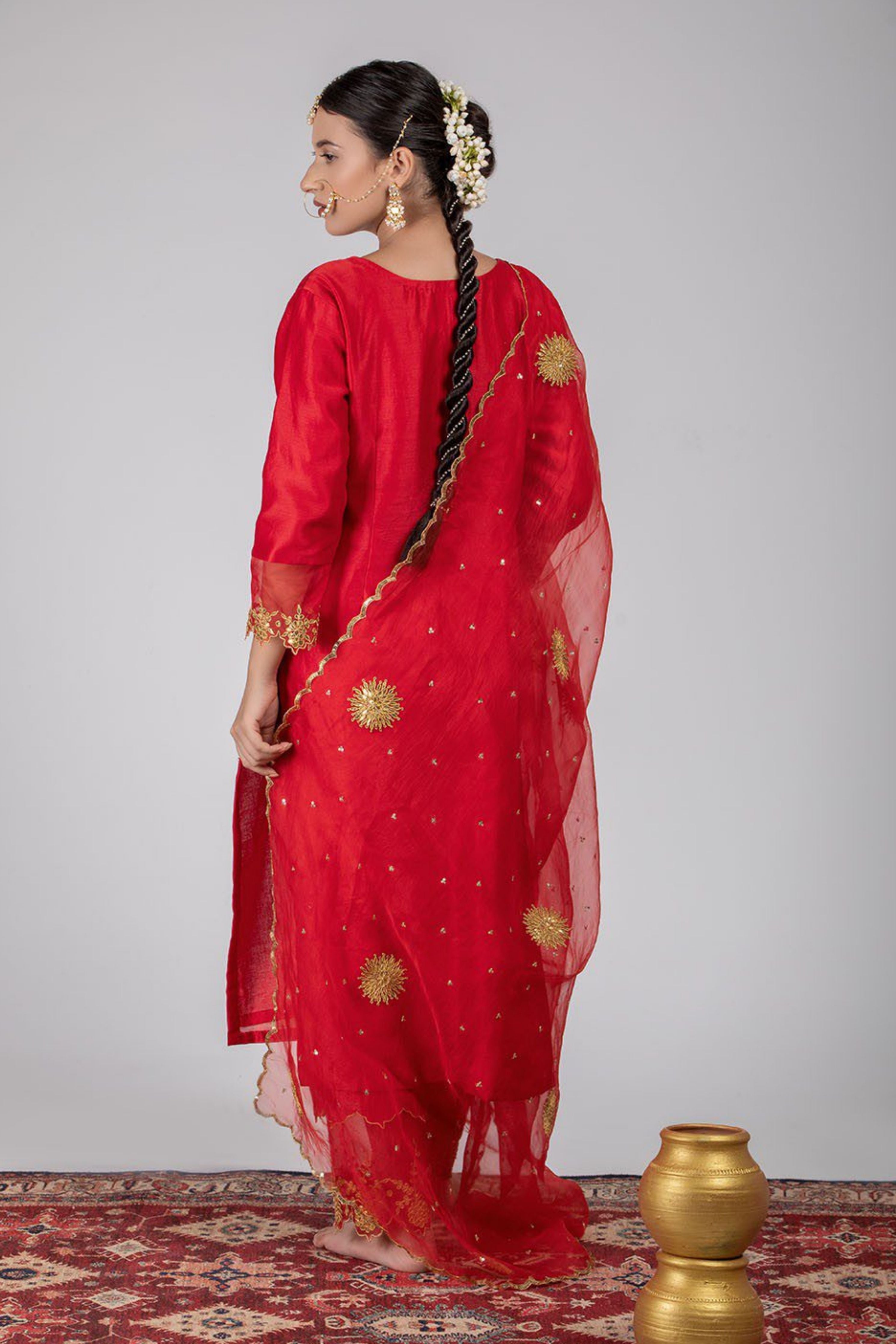 Red Chanderi Silk Suit Set