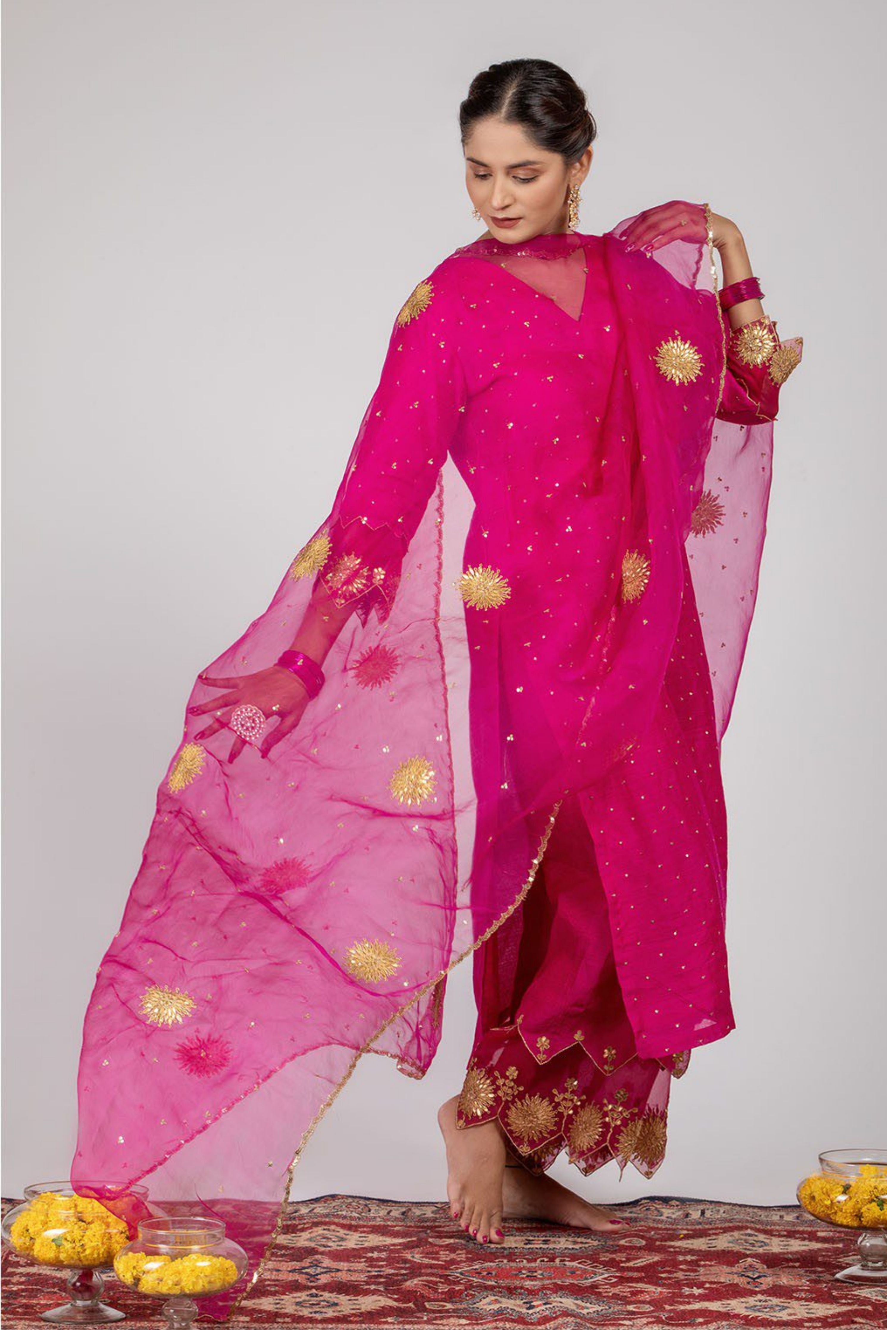 Fuchsia Chanderi Silk Suit Set
