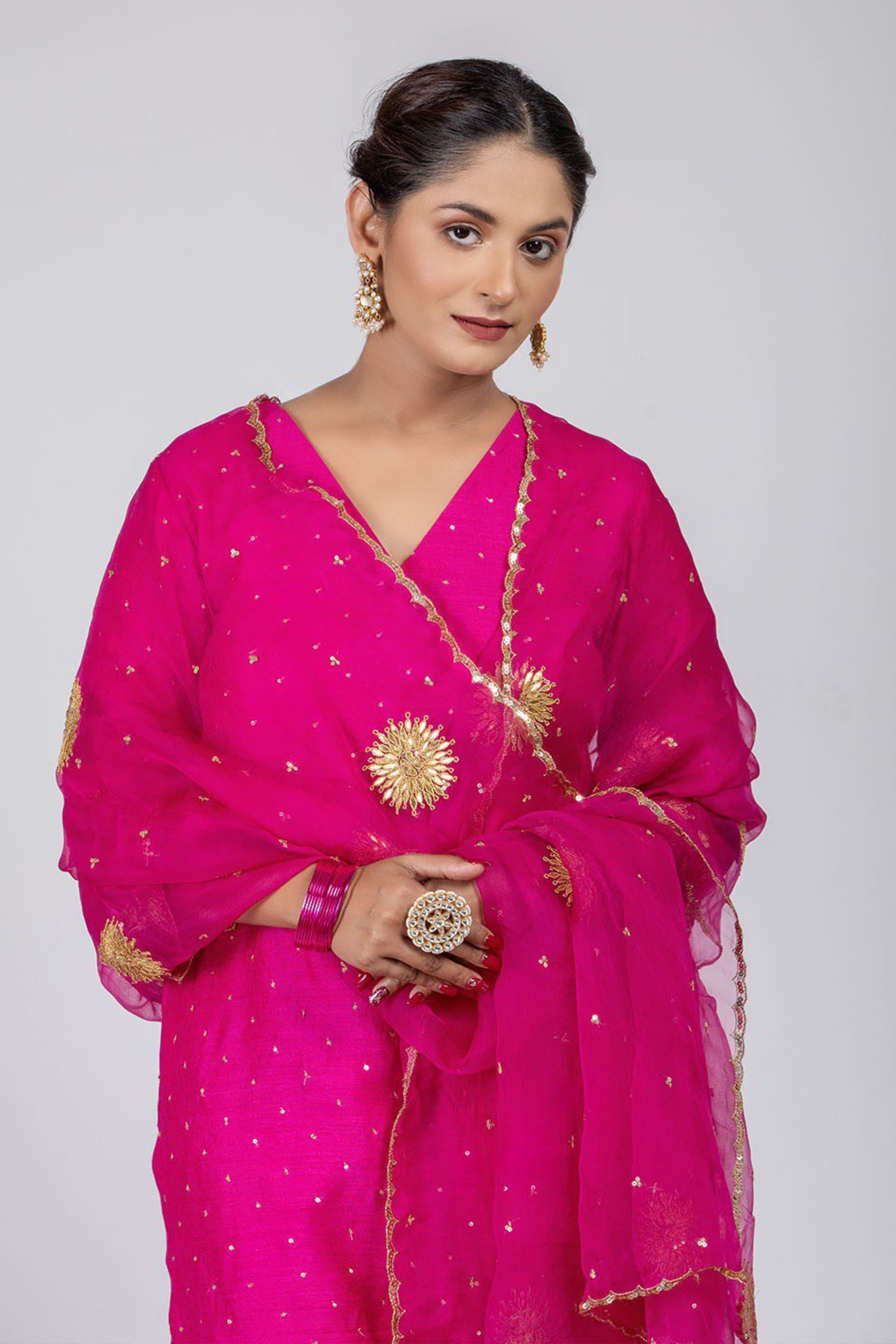 Fuchsia Chanderi Silk Suit Set