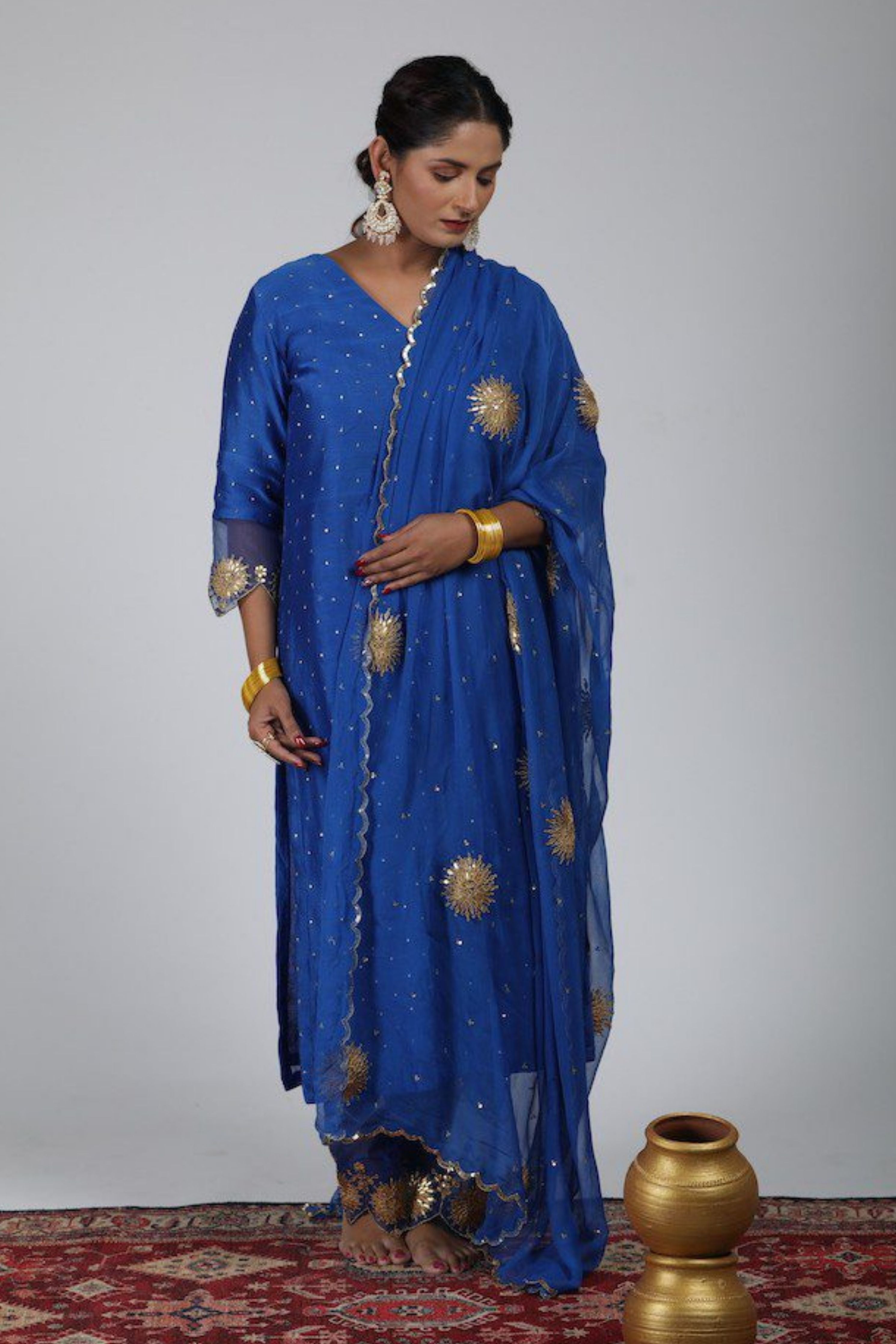 Blue Chanderi Silk Suit Set