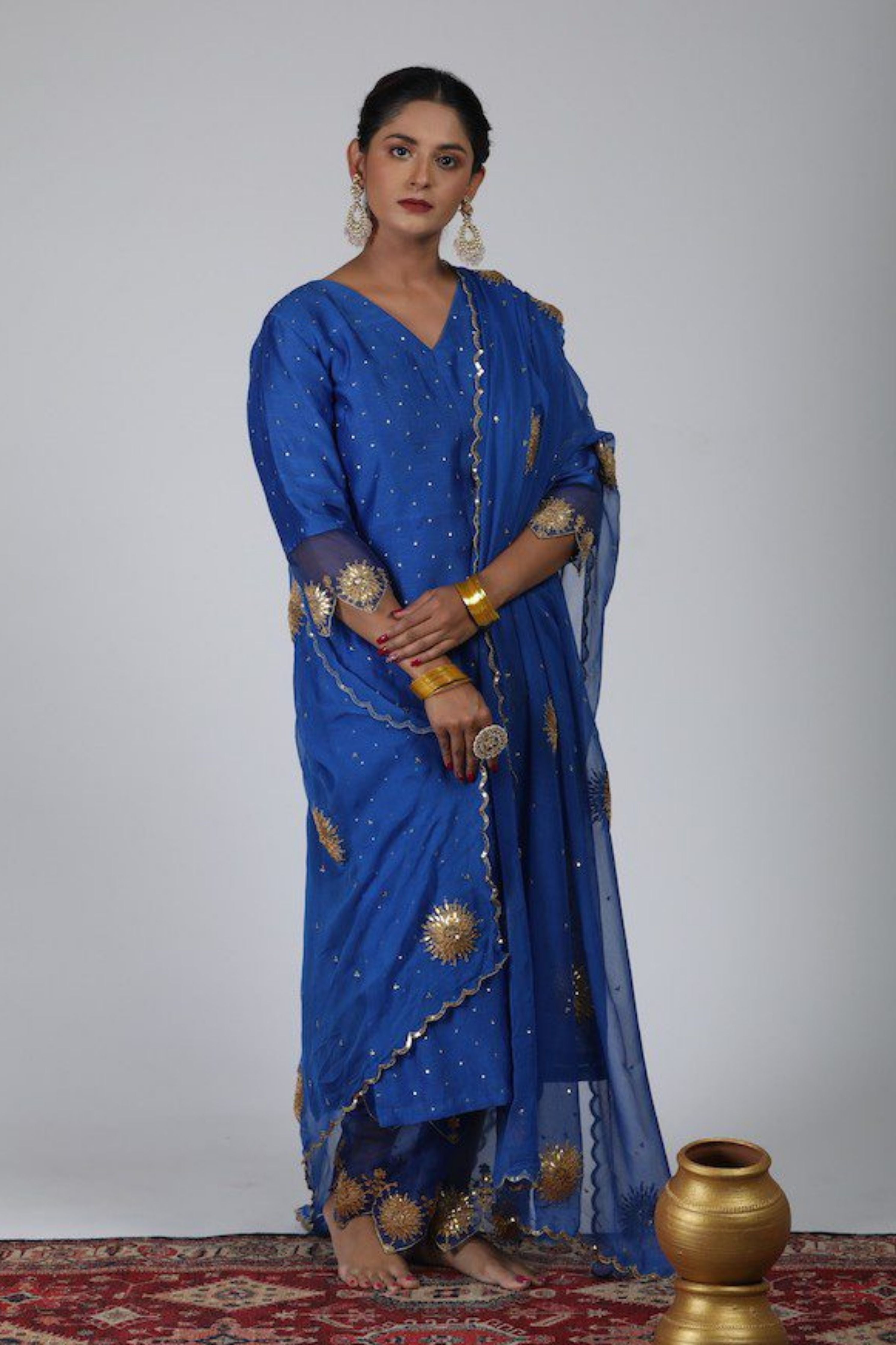 Blue Chanderi Silk Suit Set