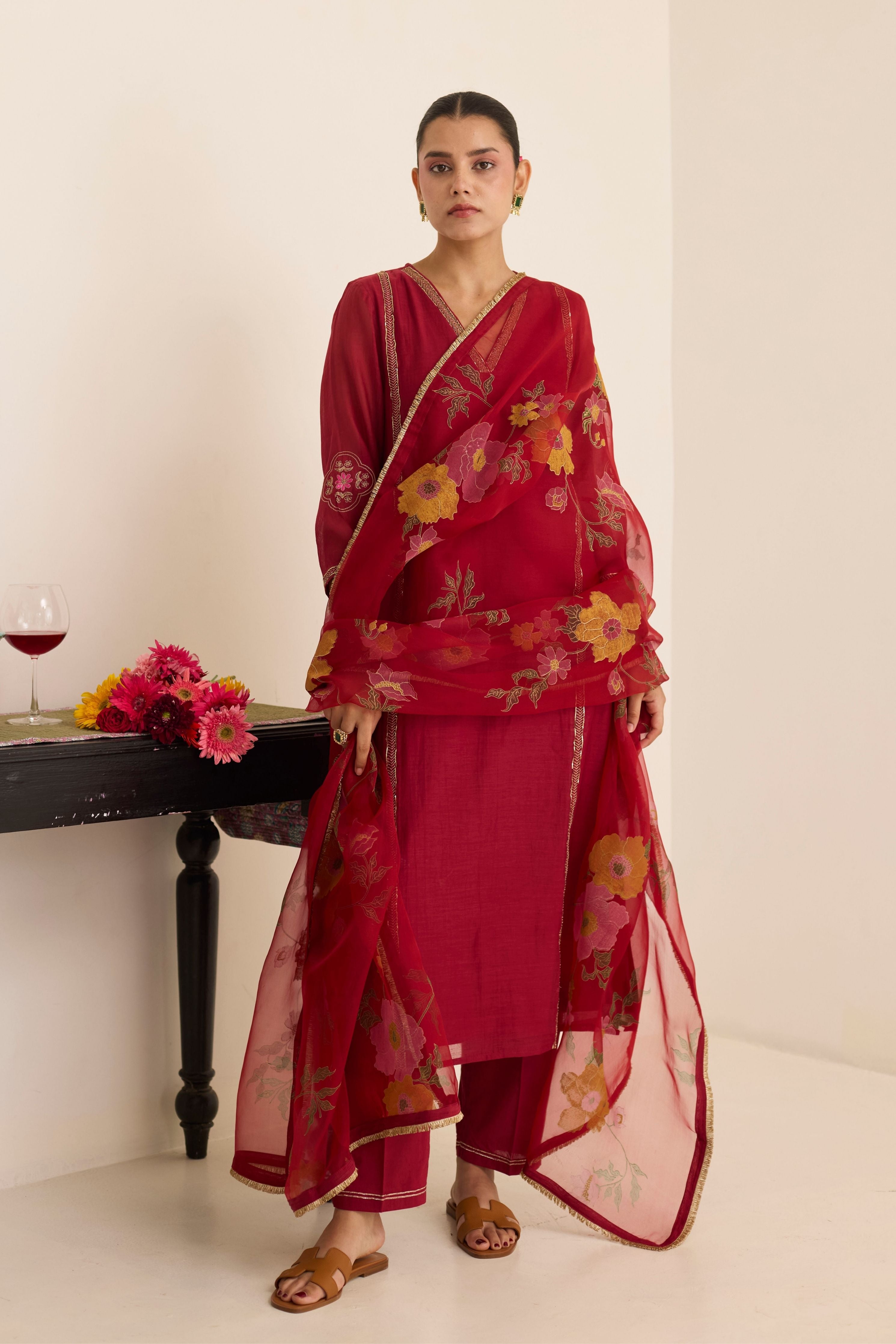 Claret Kurta Set Set