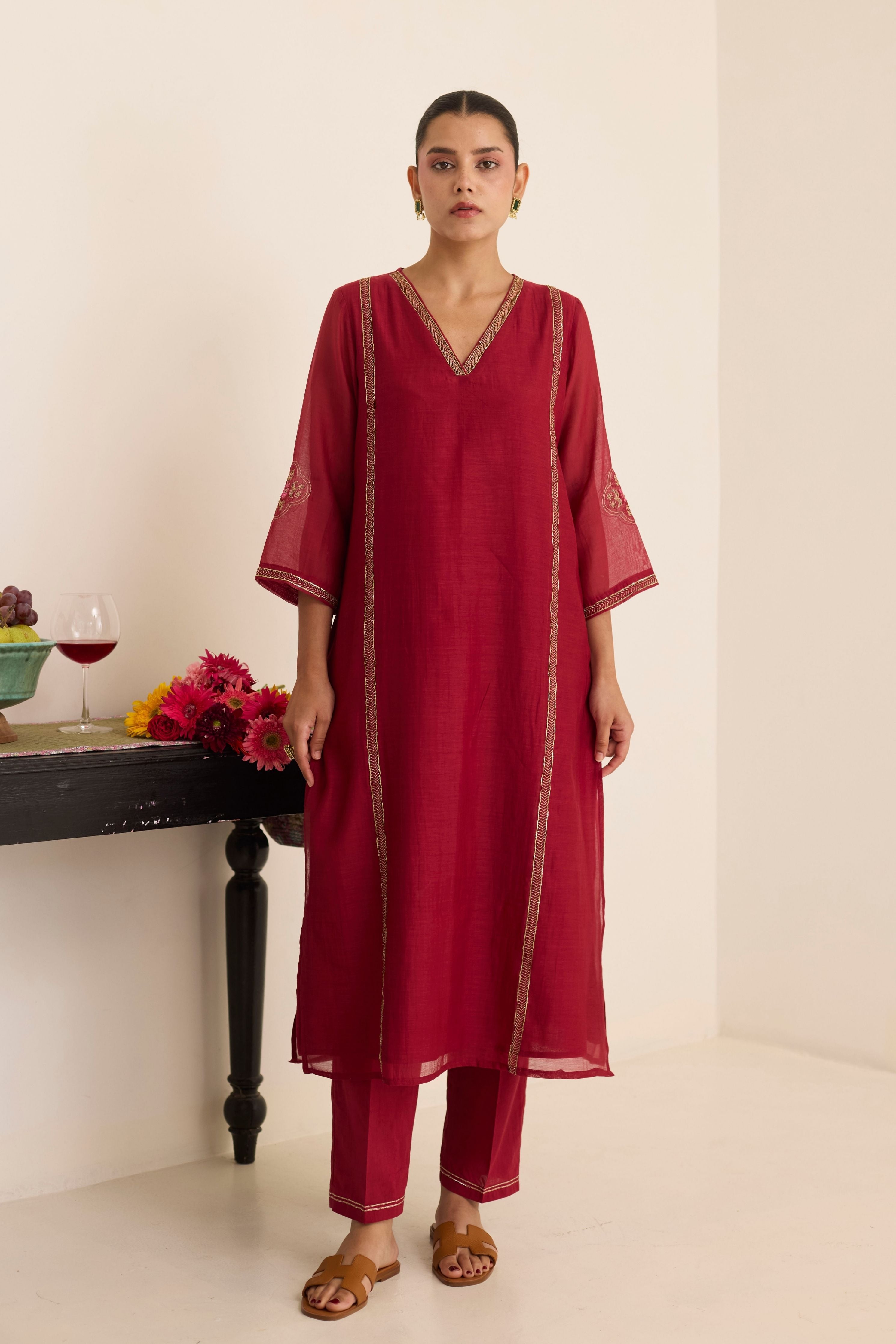 Claret Kurta Set Set