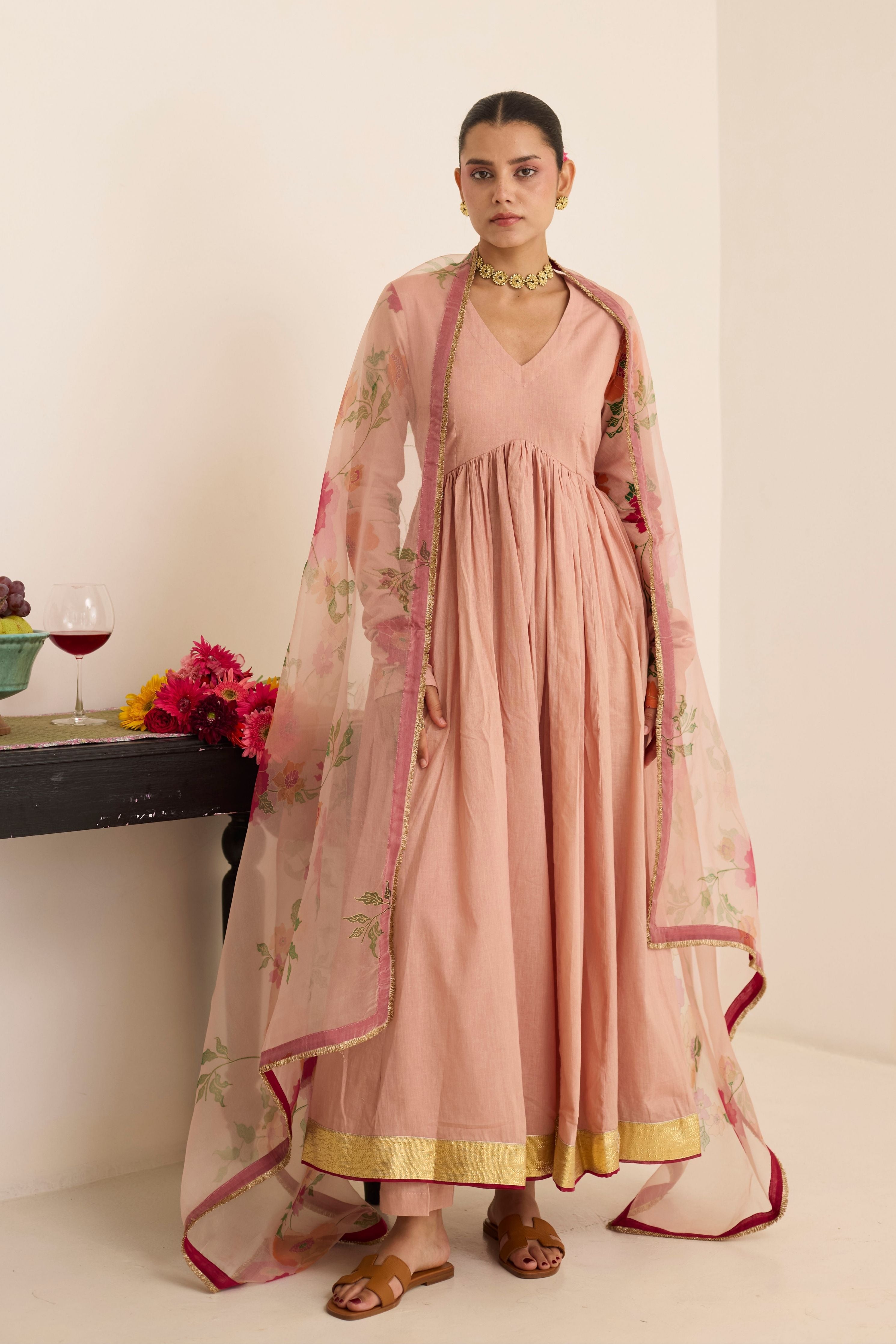 Salmon Anarkali Set