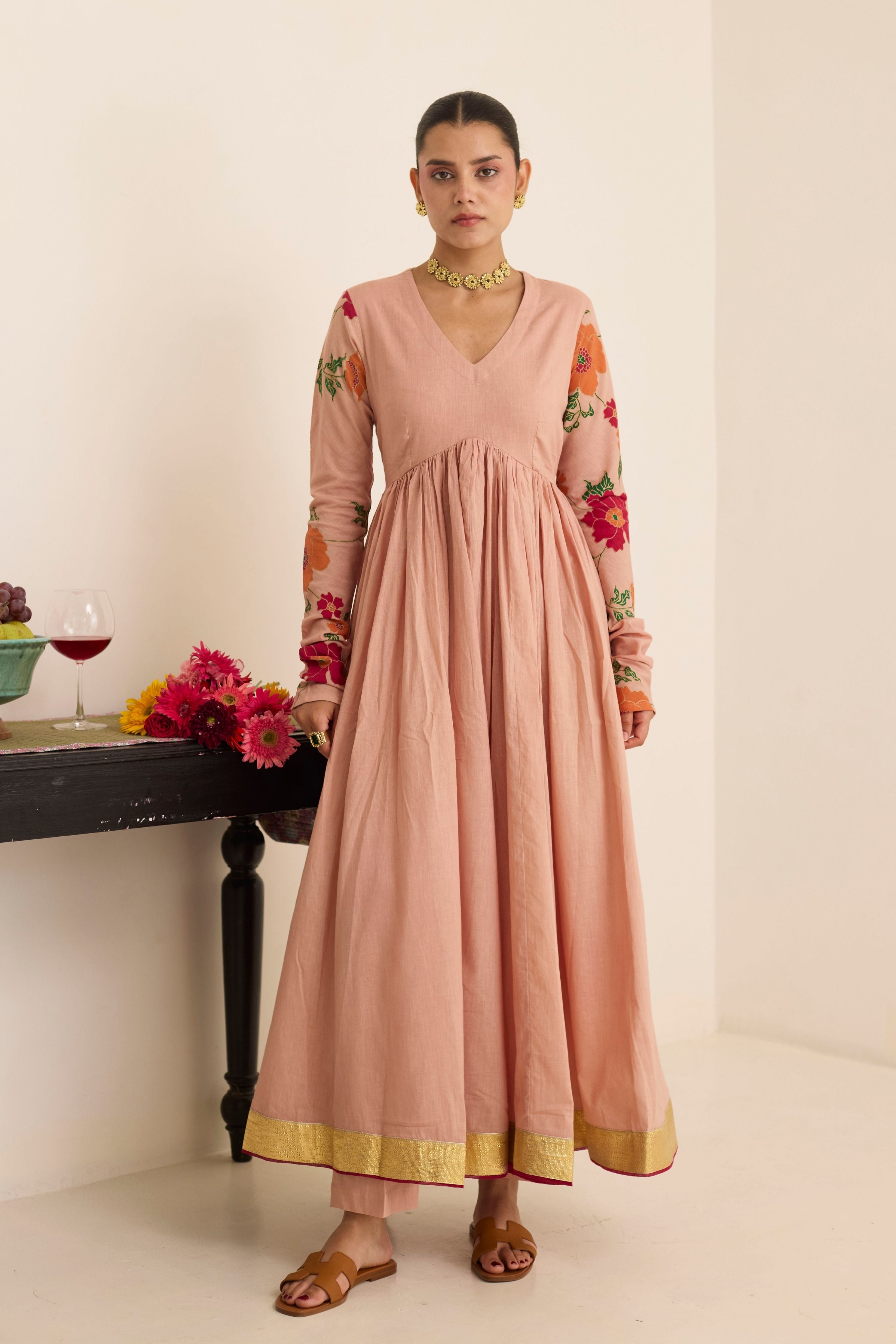 Salmon Anarkali Set