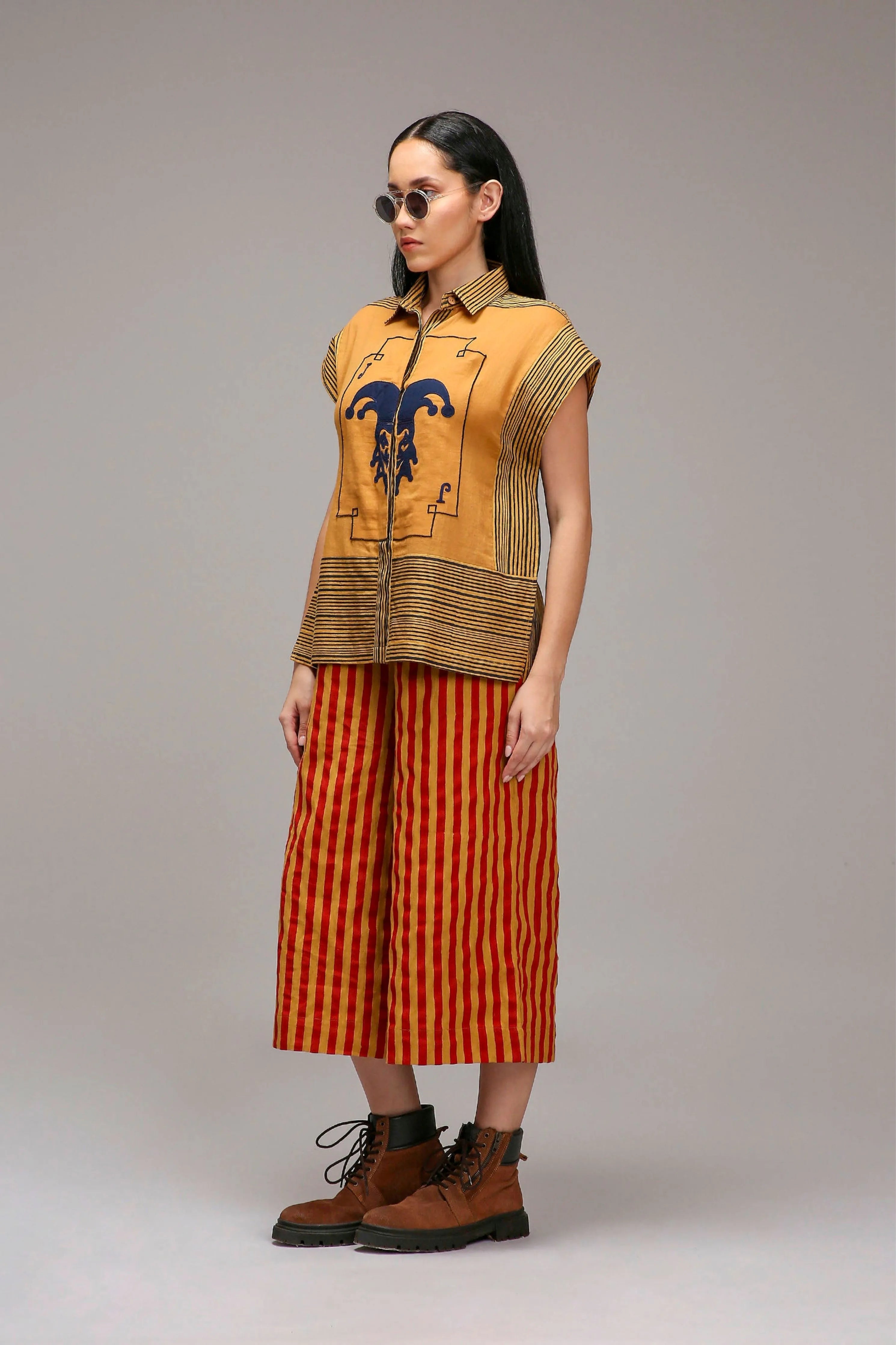 Tan-Brown Joker Shirt Capre Set