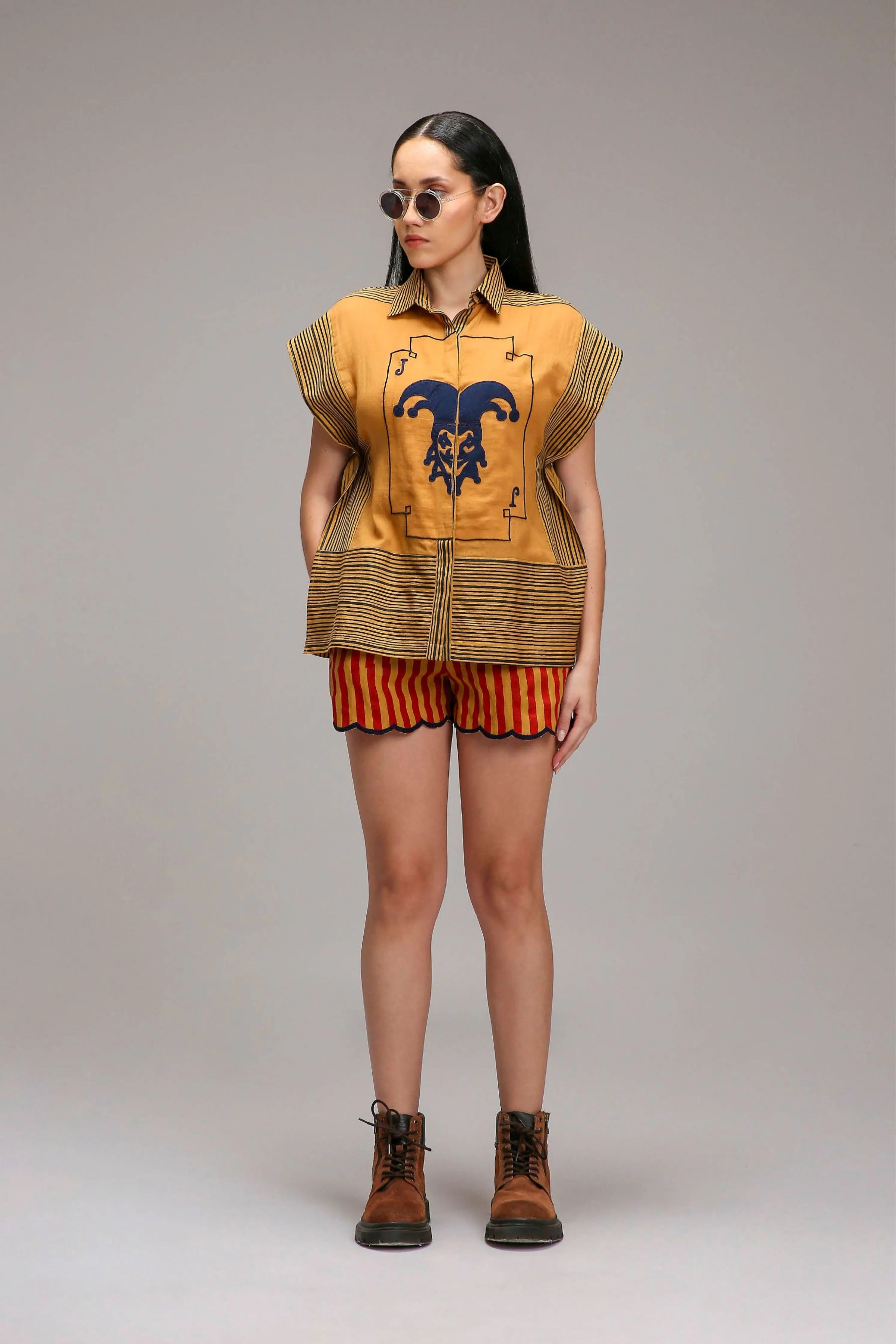 Tan-Brown Joker Shirt Shorts Set