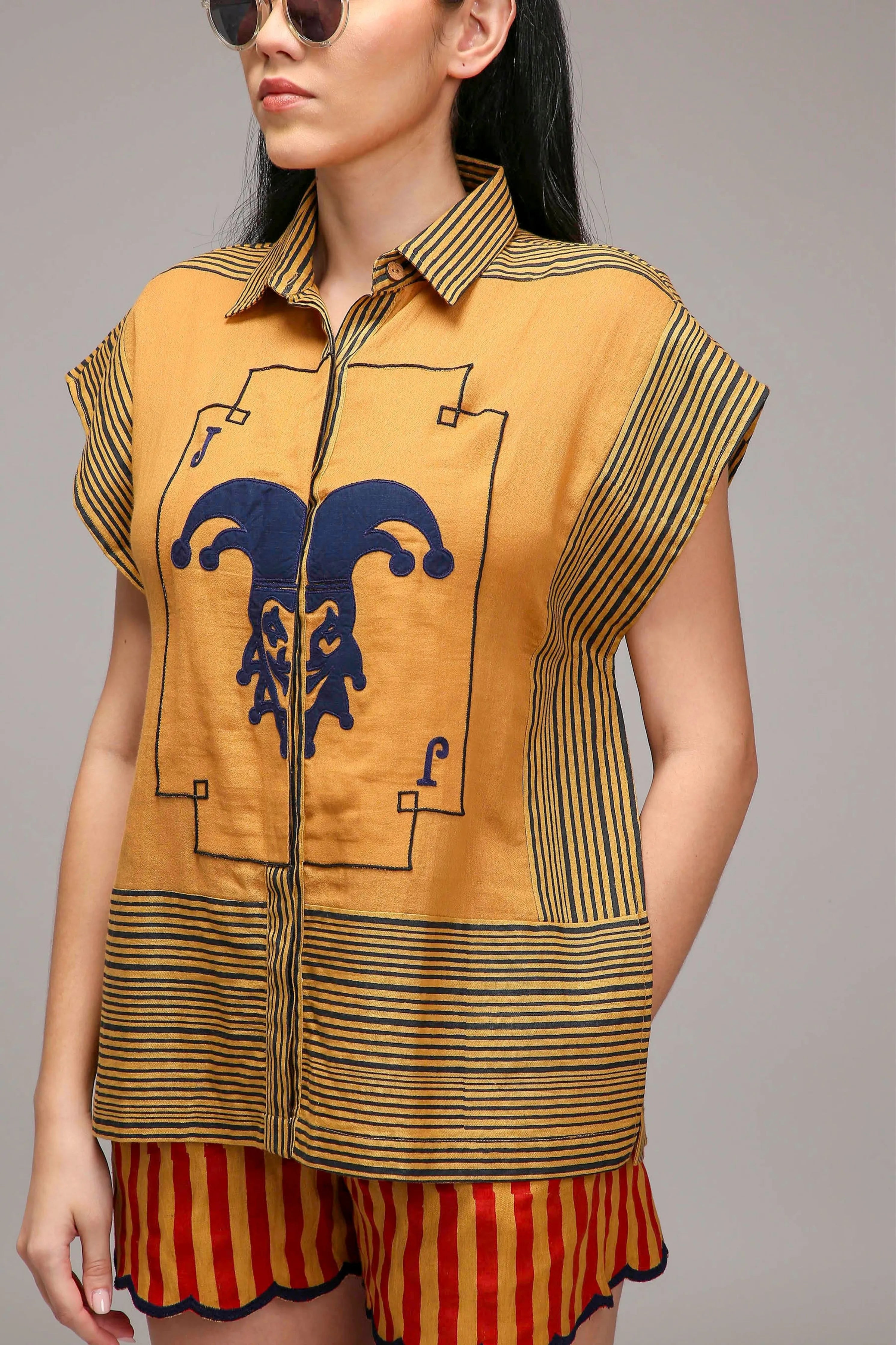 Tan-Brown Joker Shirt Shorts Set