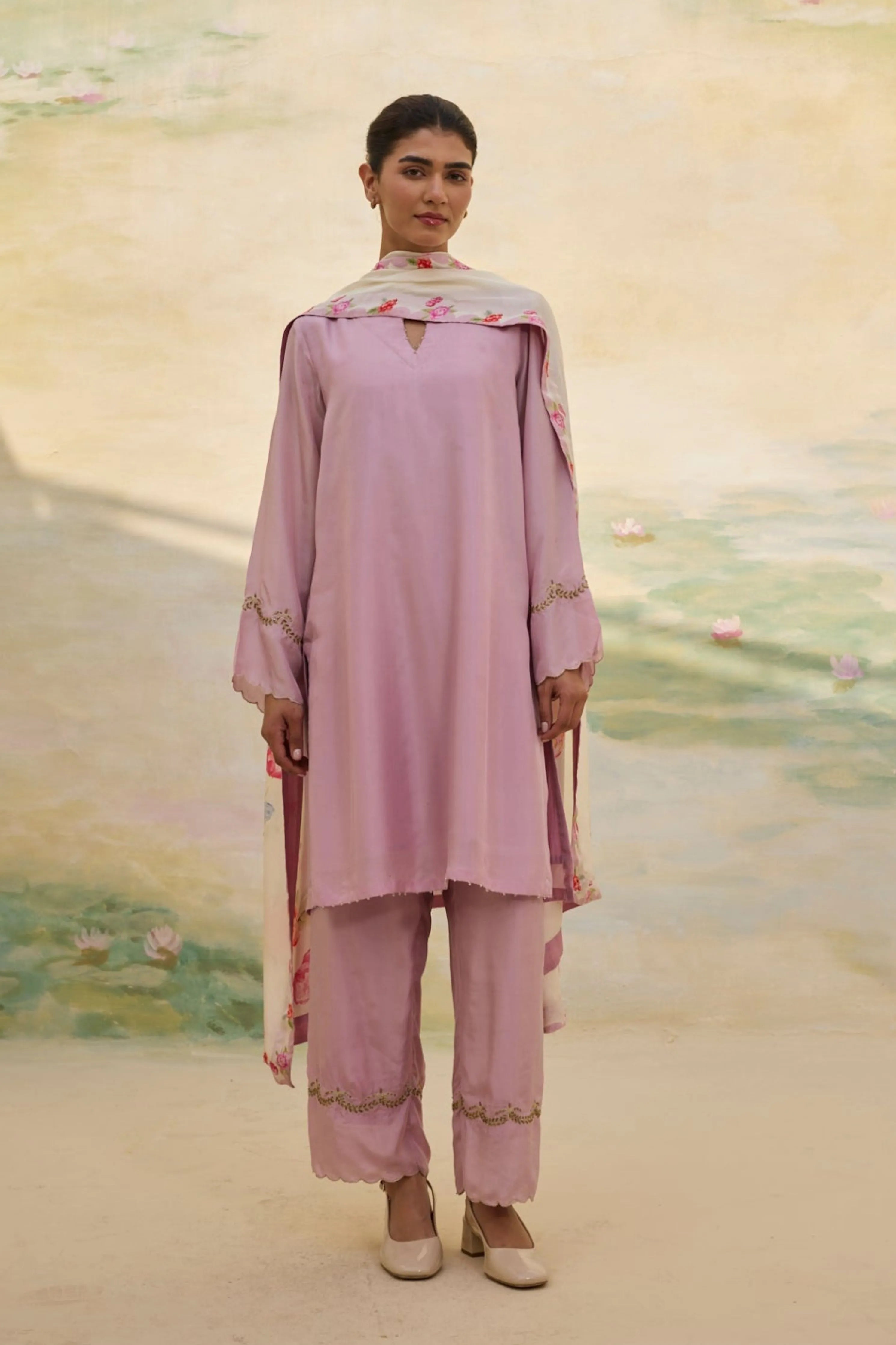 Mauve Short Silk Kurta Set