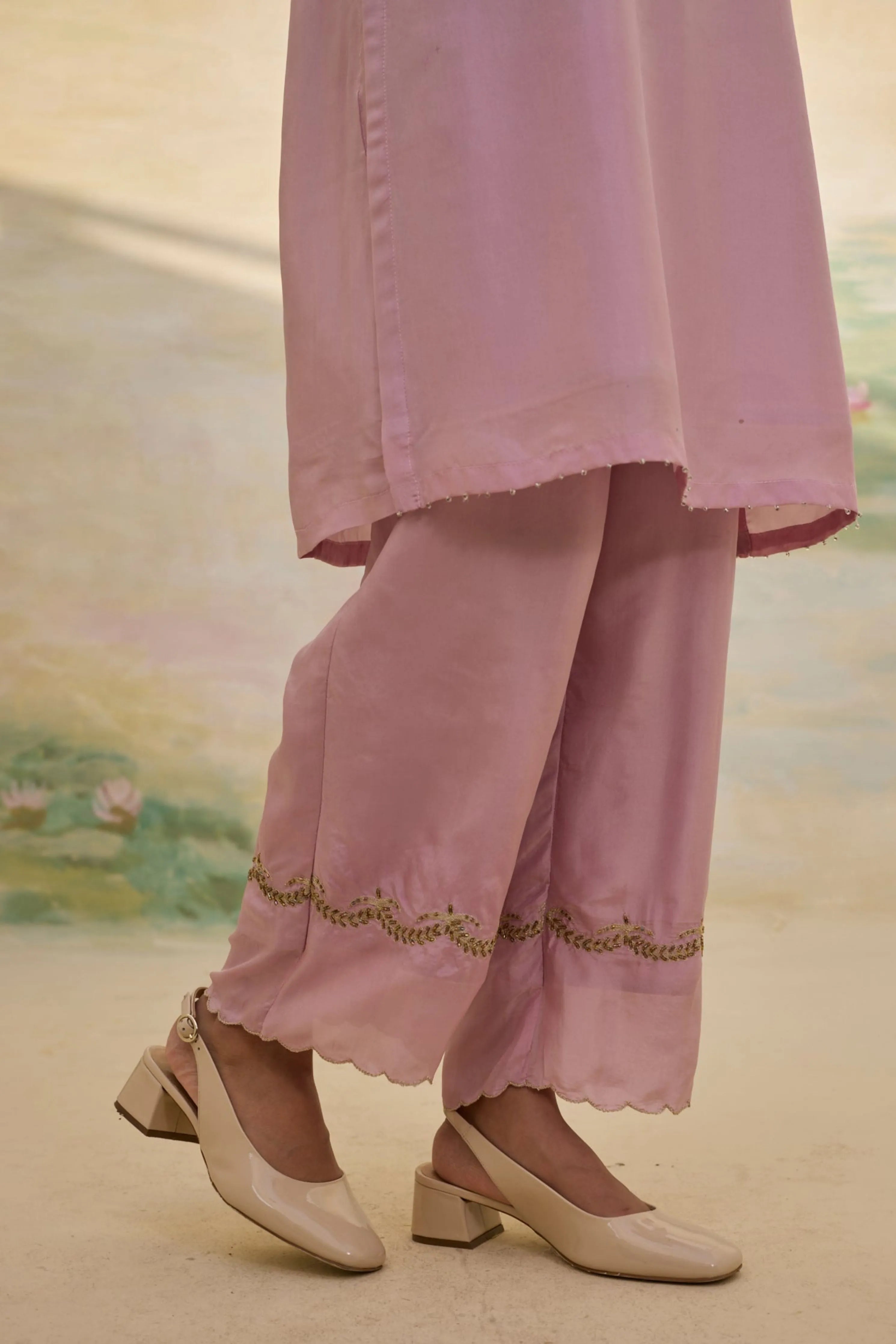 Mauve Short Silk Kurta Set