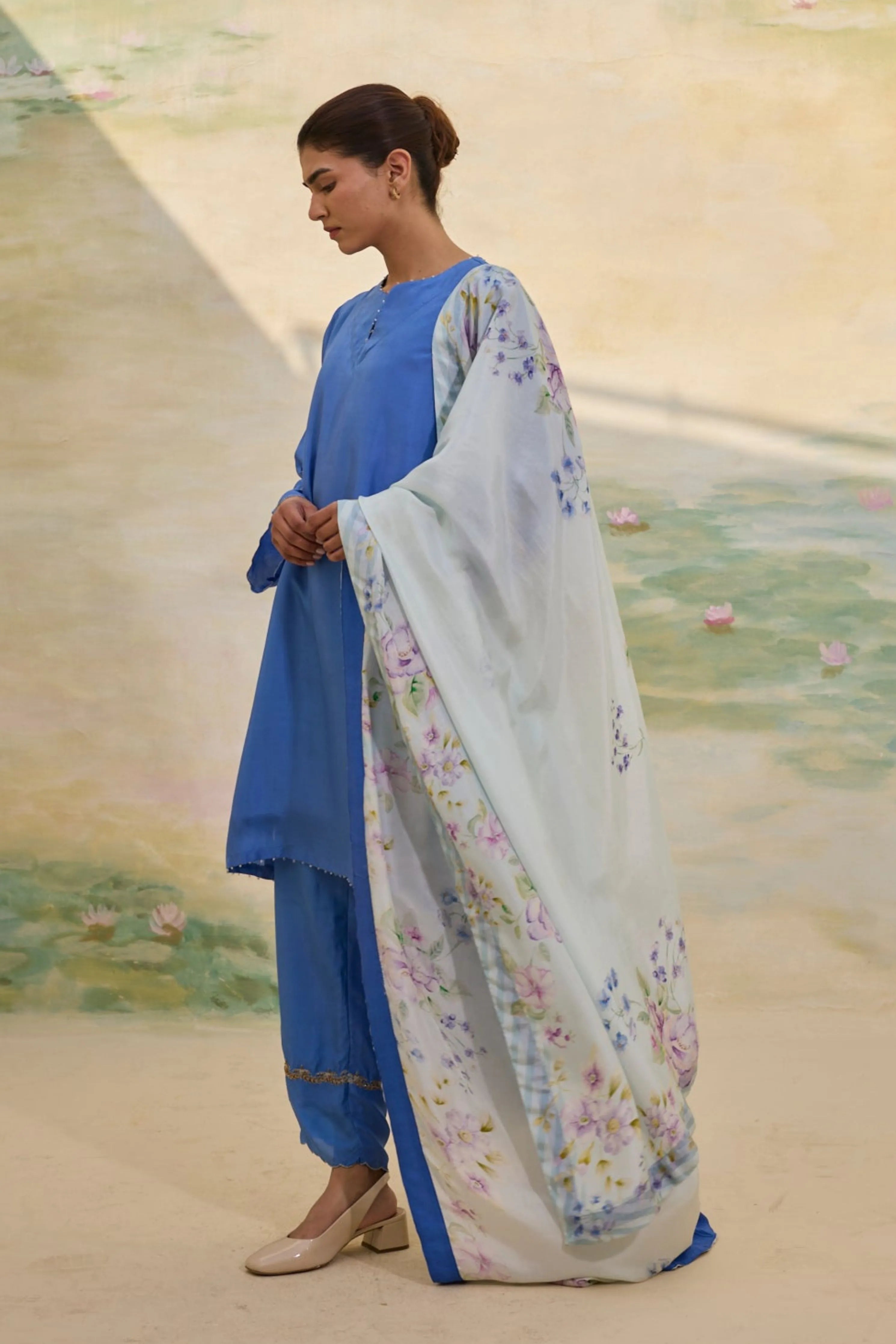 Cobalt Short Silk Kurta Set