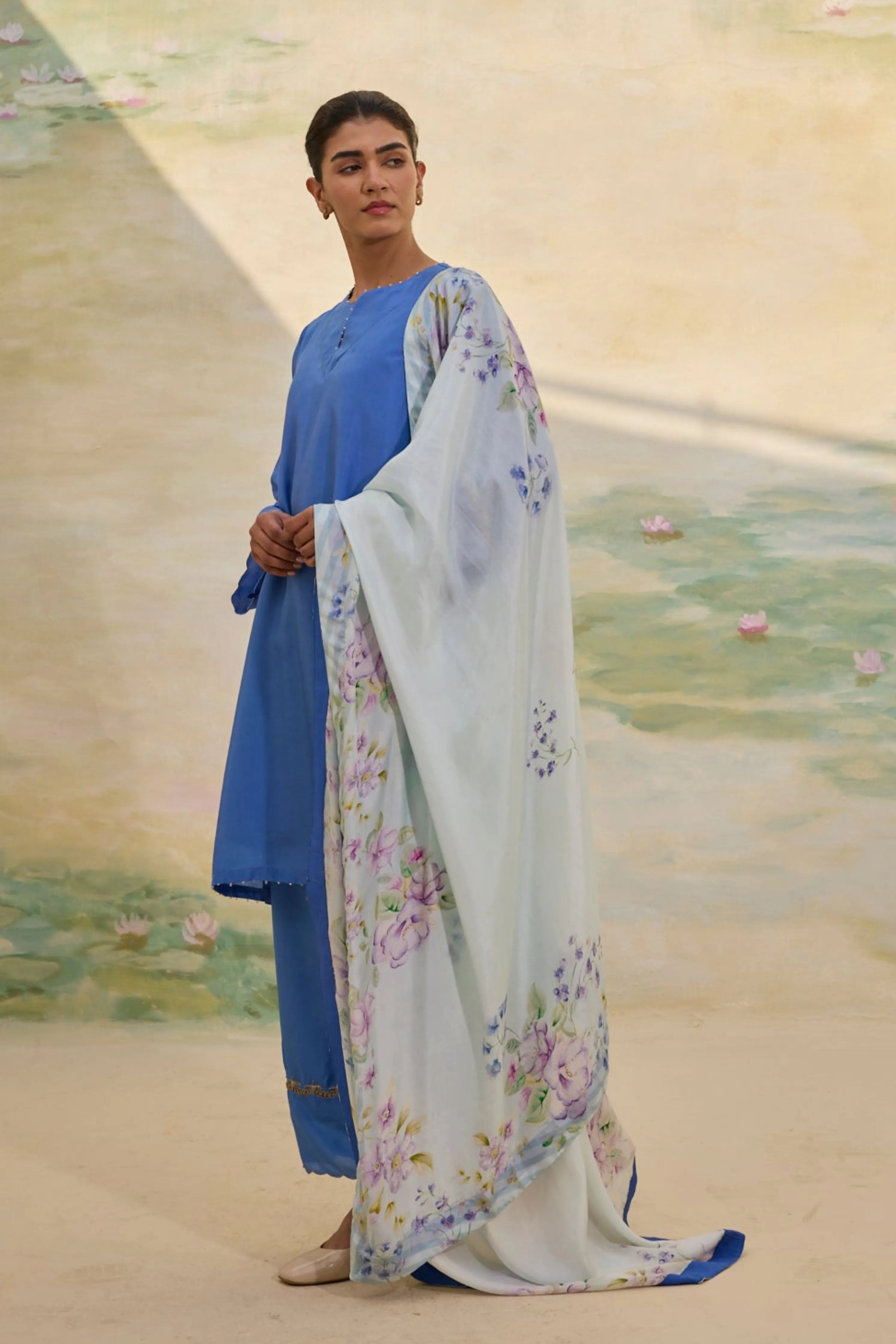 Cobalt Short Silk Kurta Set