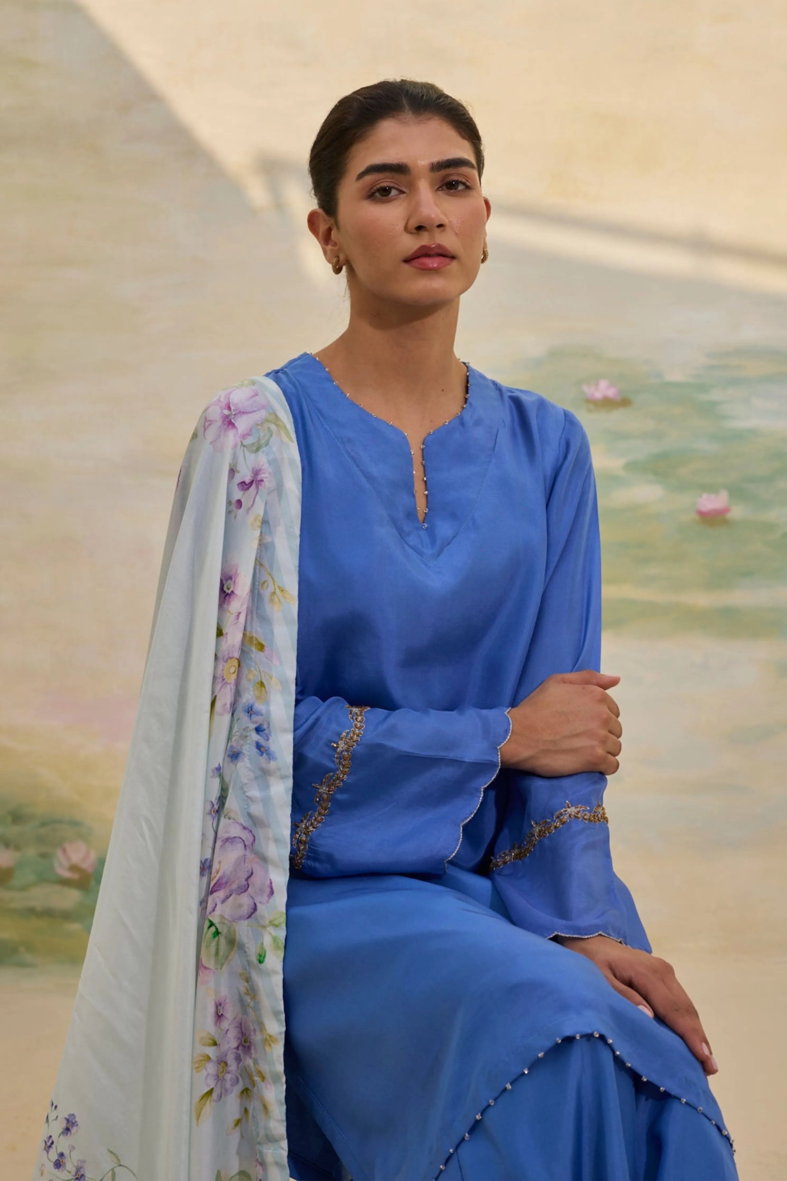 Cobalt Short Silk Kurta Set